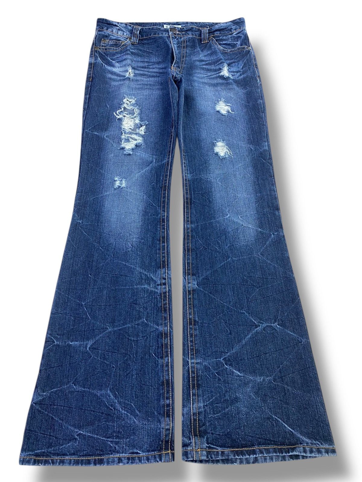 Japanese Brand Japanese Brand Distressed Honey Comb Style Boot Cut Jeans Size US 35 - 1 Thumbnail