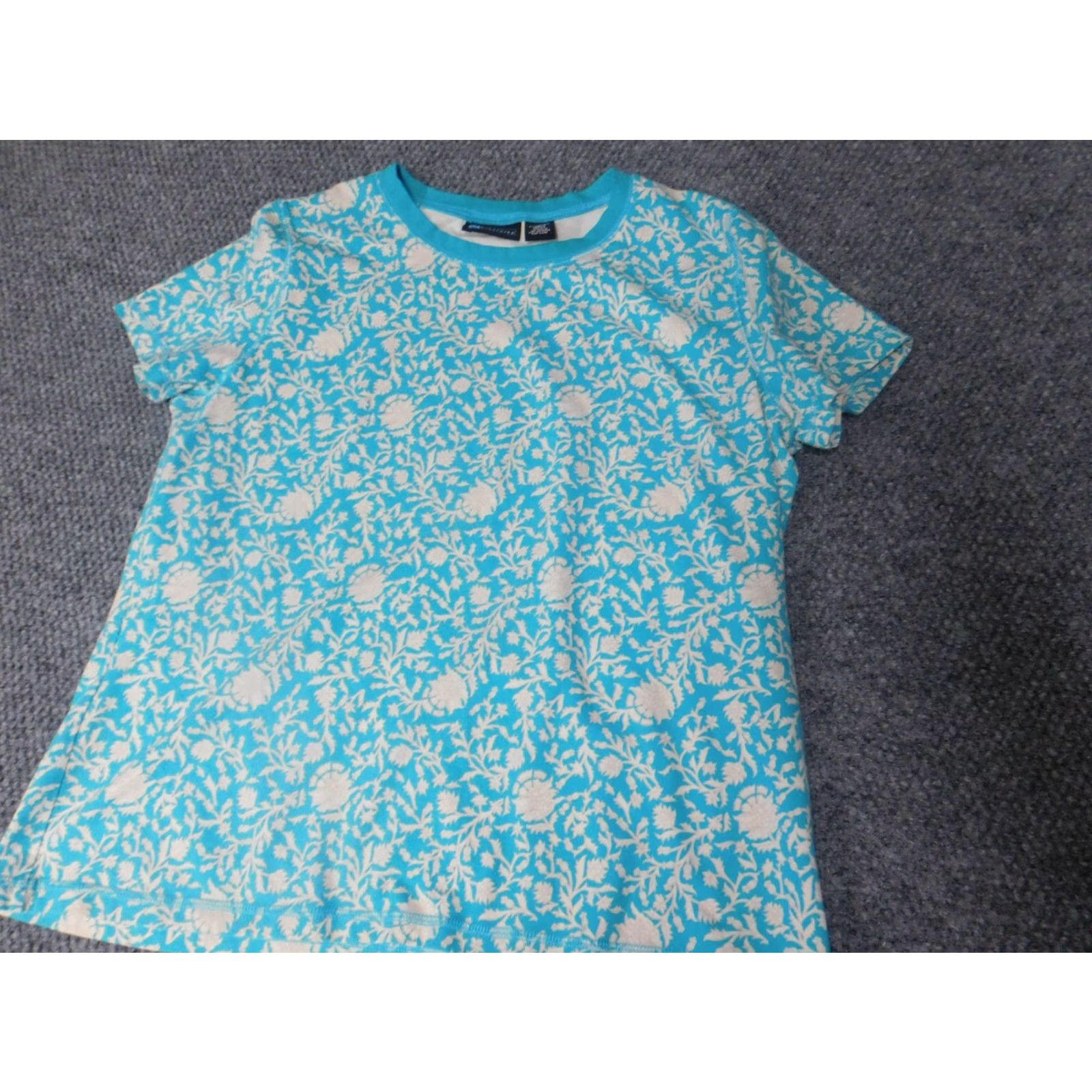 Vintage Relativity Womens Shirt XL Blue Floral Knit Cotton Short Sleeve Raglan Crew Neck Pullover Basic Modern Casual Summer Winter Size XL / US 12-14 / IT 48-50 - 3 Thumbnail