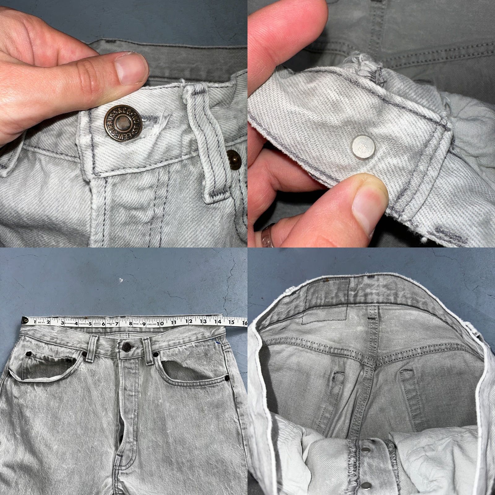 Levi's VINTAGE Levi's 501 Jeans Men 90s USA Straight Gray Light Wash 31x34 Inseam 34 Mid Rise Cotton Denim Regular Buttons 501 Series Mens Size US 31 - 8 Thumbnail