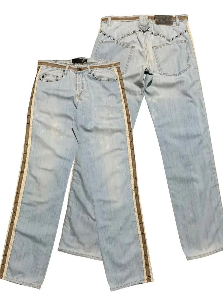 Just Cavalli Vintage Cavalli studded punk leather taped snake skin denim Size US 31 - 1 Thumbnail