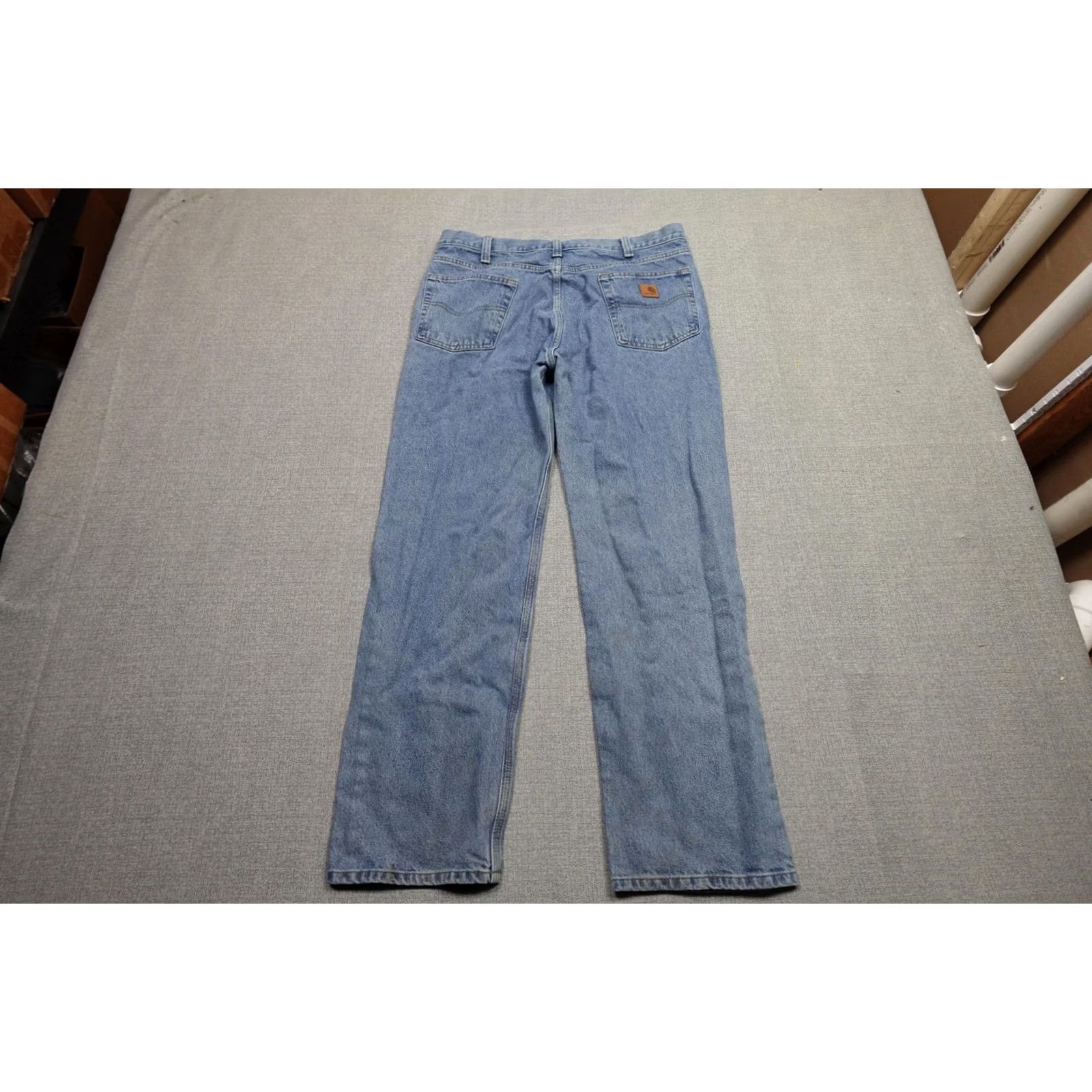 Carhartt VINTAGE Carhartt Jeans Mens 36x32 Blue Denim Straight Leg Leather Patch 5-Pocket Zip Fly Carhartt Patch B40 KVL Mens Modern Straight Jeans Size US 36 / EU 52 - 4 Thumbnail