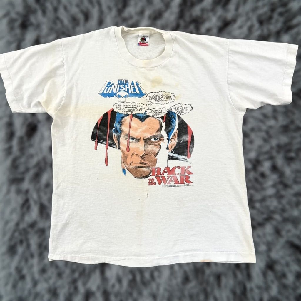 Fruit Of The Loom VINTAGE Marvel The Punisher Back To War Shirt XL White Comic Images USA Shirt Mens Pattern Graphic Print 1990s USA Comics Marvel Size US XL / EU 56 / 4 - 1 Thumbnail