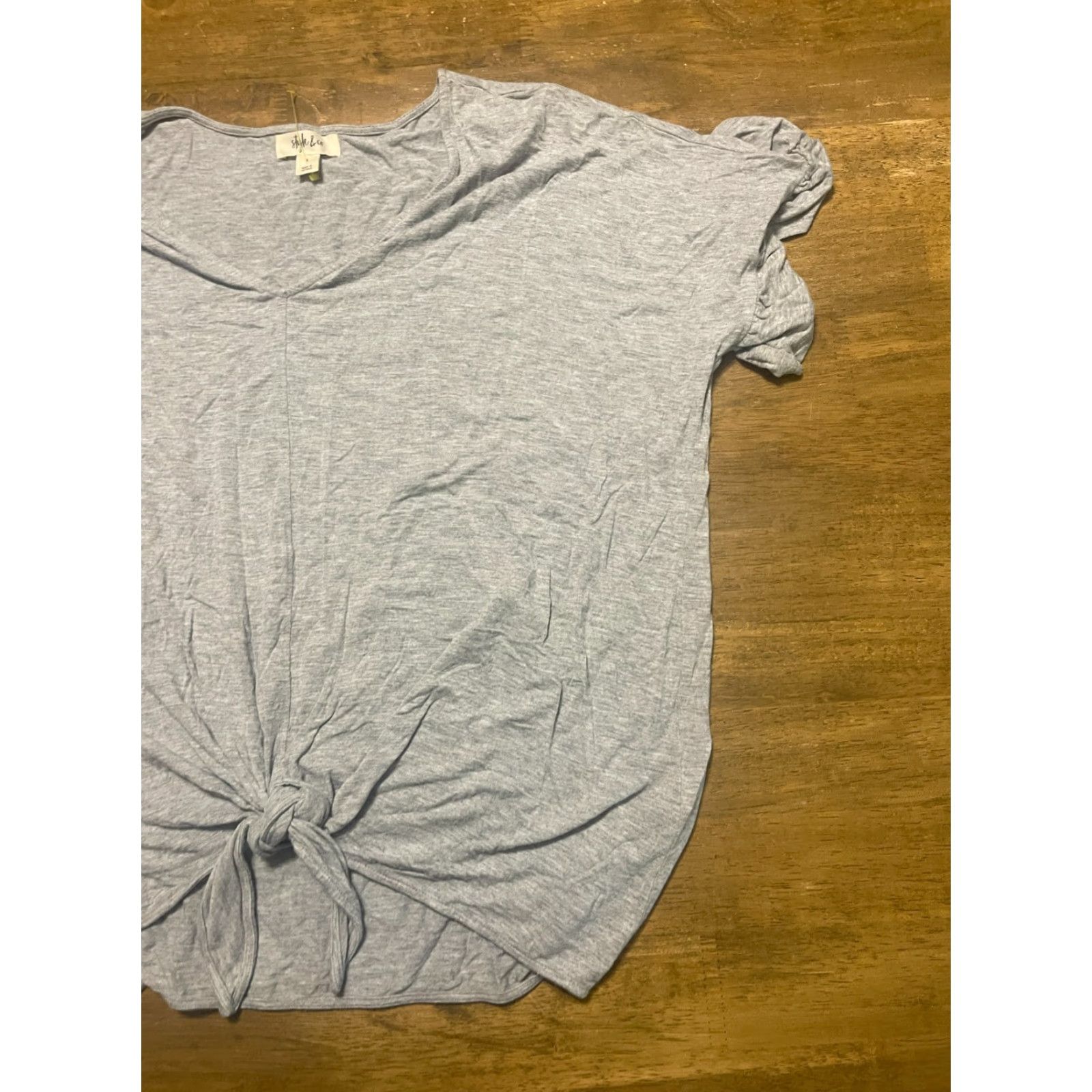Vintage Style & Co. Shirt Women's Large Gray Front Twist V-neck T-Shirt, Casual, Regular Fit, Pullover, Solid, Fall Spring Summer, Women, Basic Modern Size L / US 10 / IT 46 - 4 Thumbnail