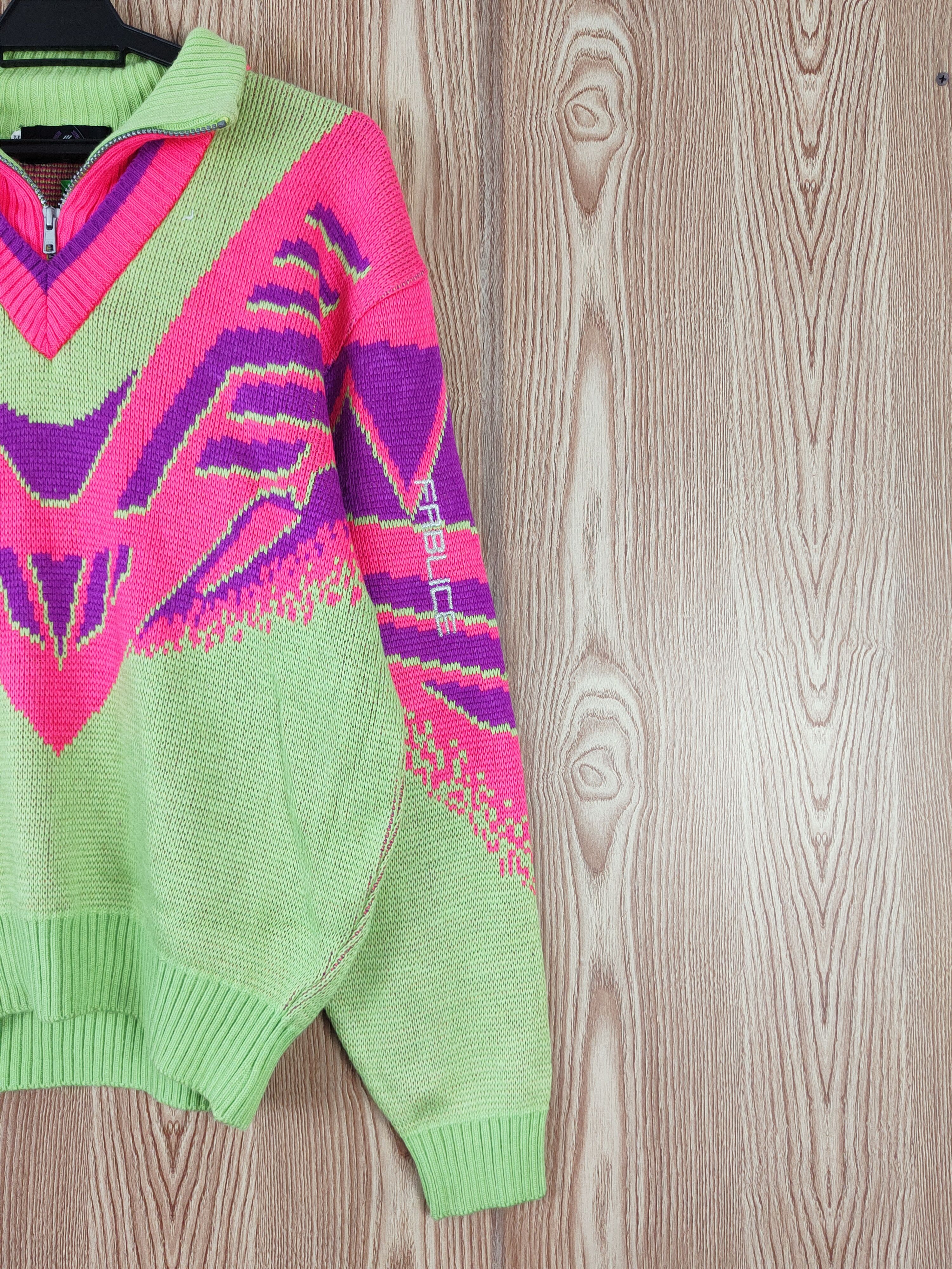 Vintage Fablice Green Pink art vintage Knitwear Sweatshirts #W818 Size US L / EU 52-54 / 3 - 5 Thumbnail