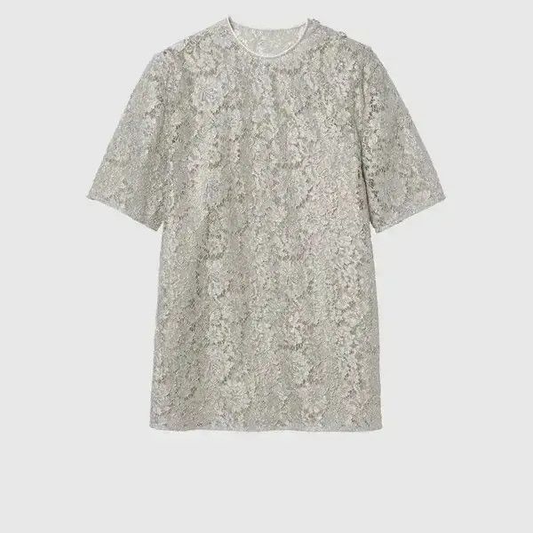 Gucci o1la5ras0526 Floral Lace Lame Short Sleeve Top in Gray Size XS / US 0-2 / IT 36-38 - 1 Thumbnail