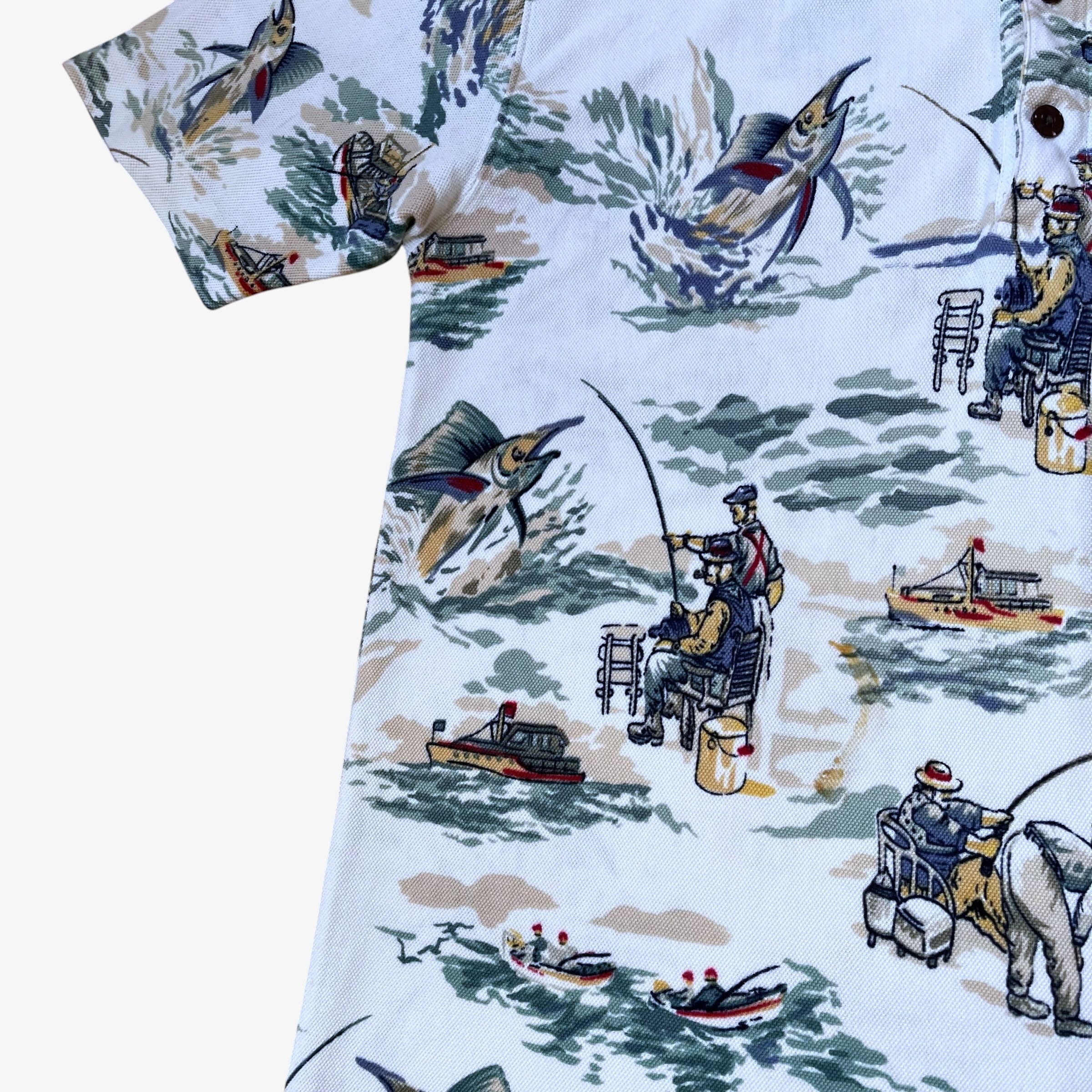 Ralph Lauren Vintage 90s Ralph Lauren Chaps Fishing Print Polo Shirt Size US L / EU 52-54 / 3 - 5 Thumbnail