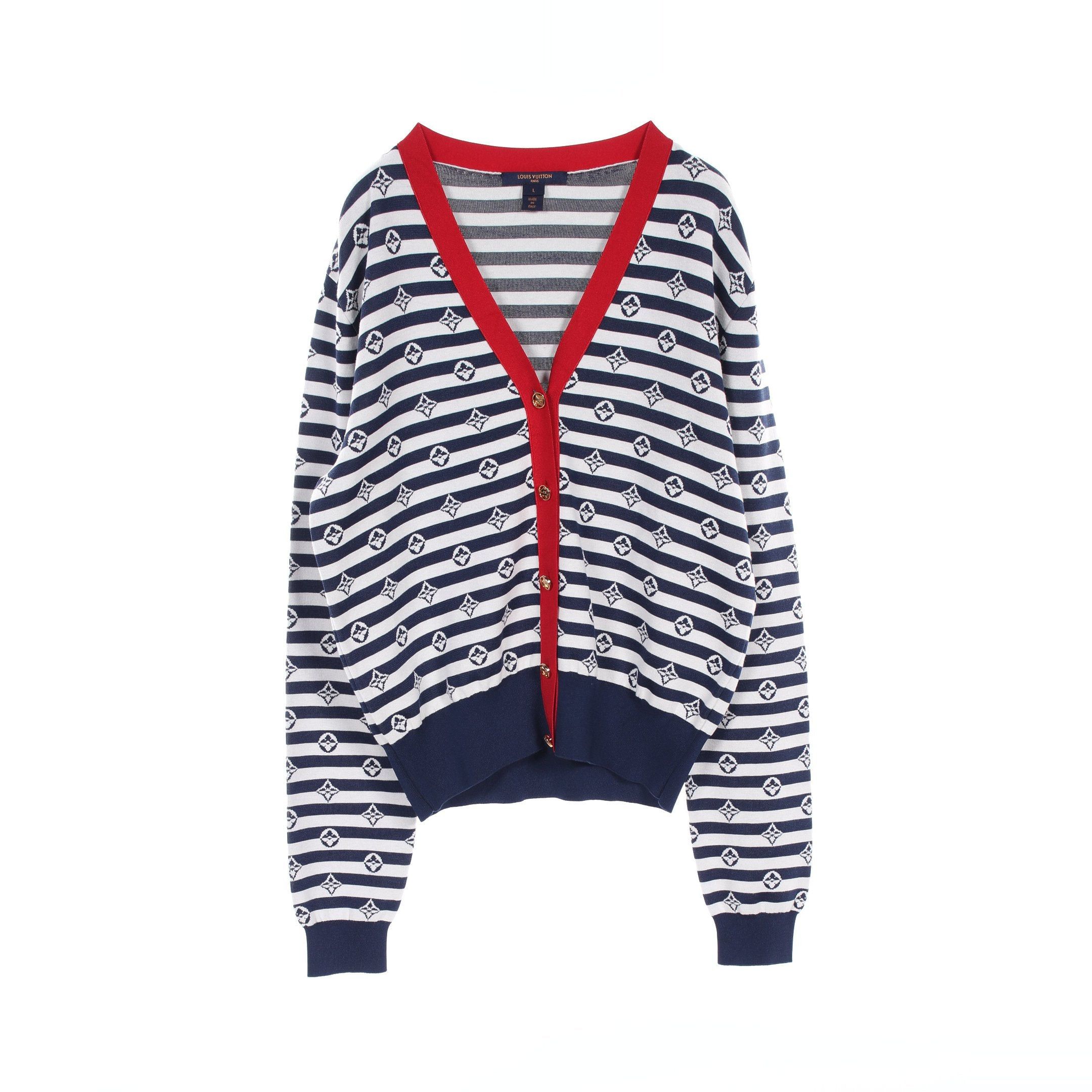 Louis Vuitton Louis Vuitton Lv Escale Logo Stripes Ensemble Cardigan Silk Wool Cotton Navy Off White Size ONE SIZE - 1 Thumbnail