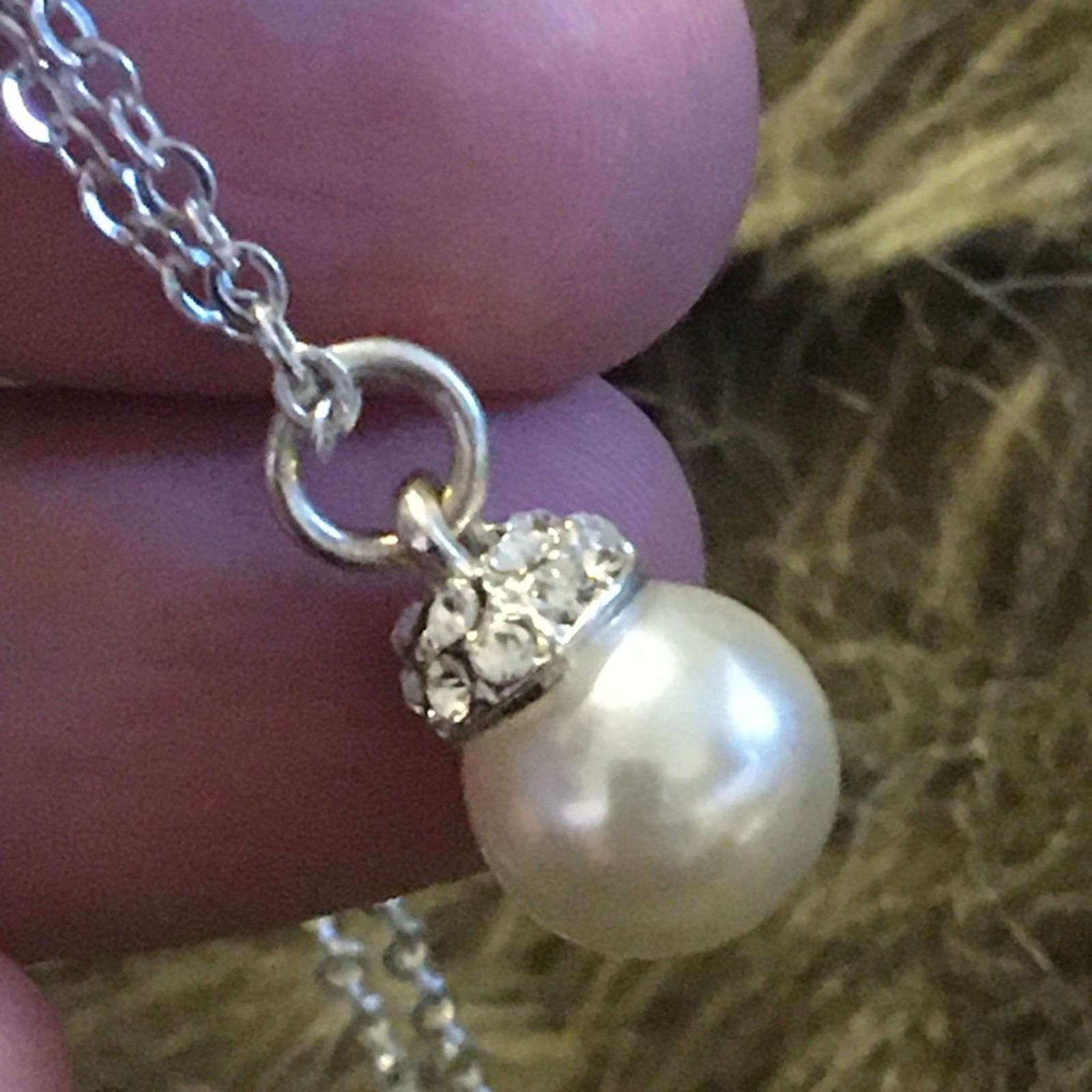 Jewelry Rhinestone bead capped faux pearl on silver chain Size ONE SIZE - 6 Thumbnail