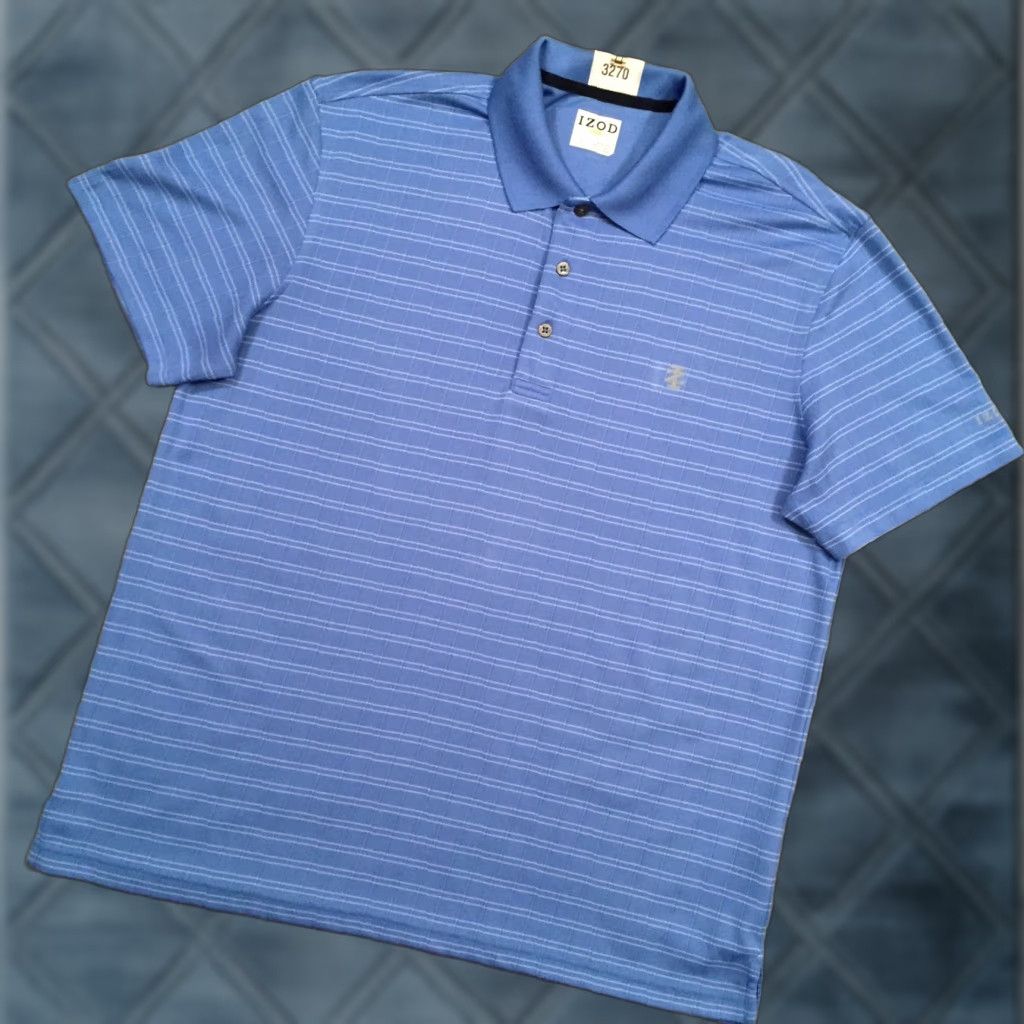 Izod Izod Golf Polo Shirt Mens Large Blue Striped Short Sleeve Shirt Size US L / EU 52-54 / 3 - 1 Thumbnail