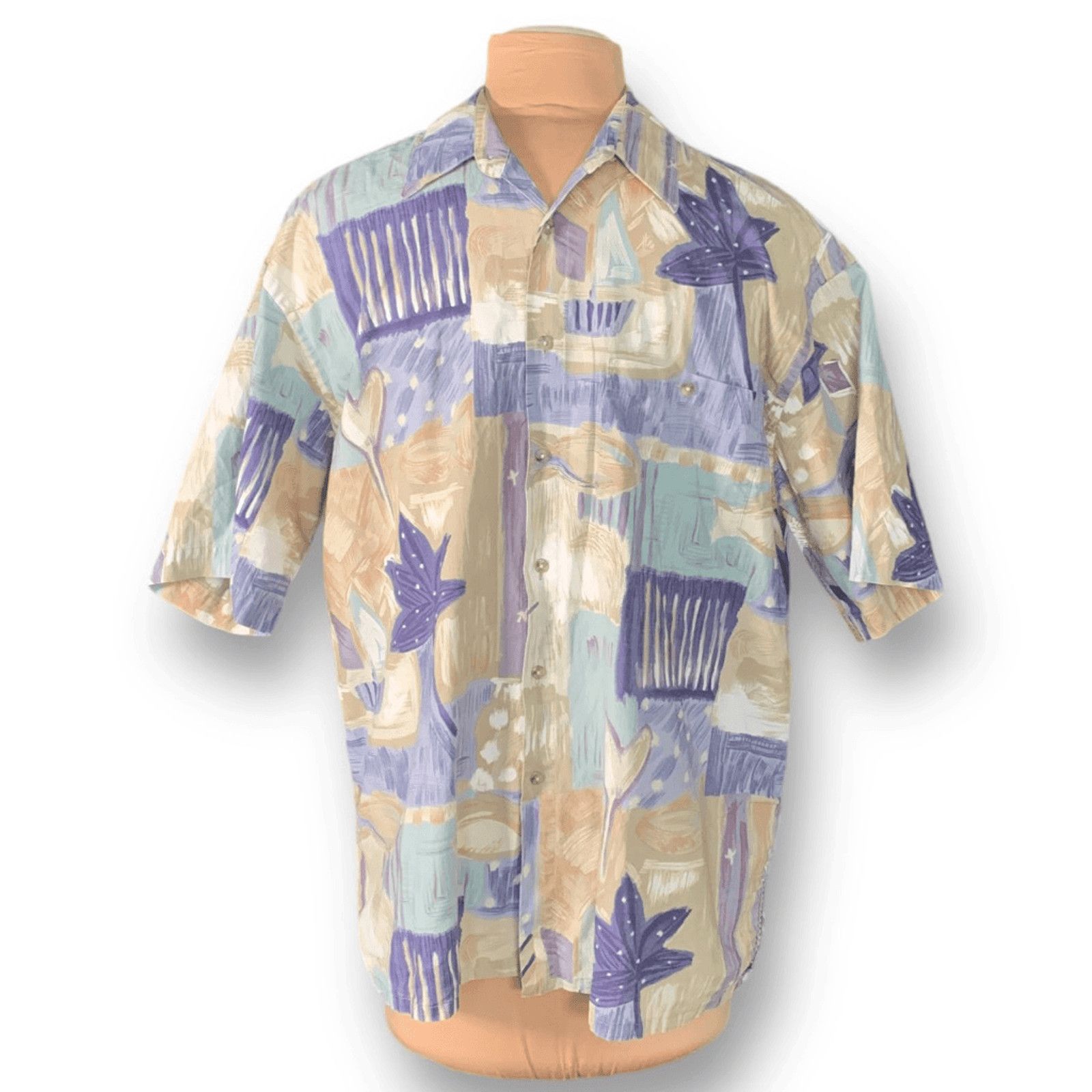 Pierre Cardin Vintage 90s Pierre Cardin Abstract Print Shirt Tan Purple Size US L / EU 52-54 / 3 - 9 Thumbnail