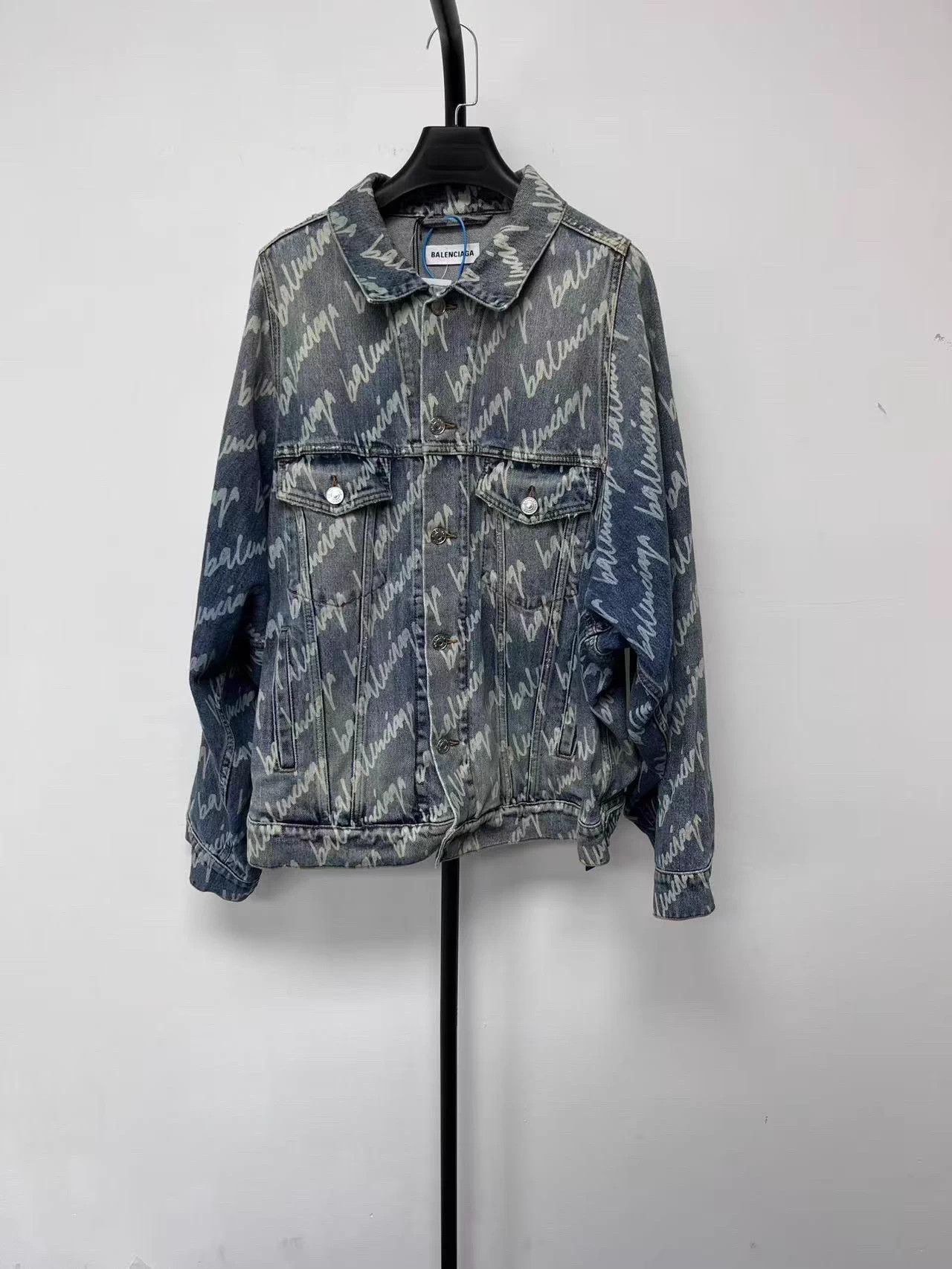 Balenciaga Balenciaga Denim Jkt M Ovr Logo Wshd Dstrs Blue 34 Size XXS / US 00 / IT 34 - 1 Thumbnail