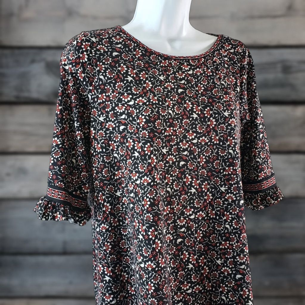 Vintage Max Studio Dress Womens Small Black Floral Bird Half Sleeve Round Neck Pullover Polyester Blend Shift Short Casual Womens Size S / US 4 / IT 40 - 1 Thumbnail
