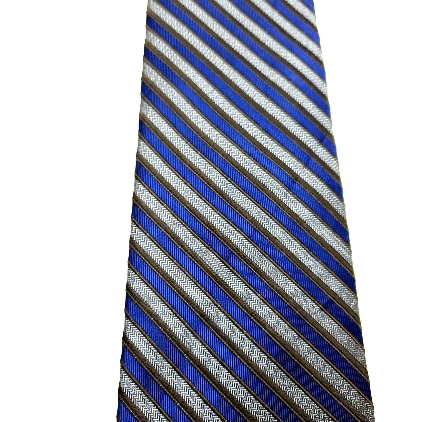 Calvin Klein Calvin Klein Silk Tie Print Gray Blue Striped Size ONE SIZE - 2 Thumbnail
