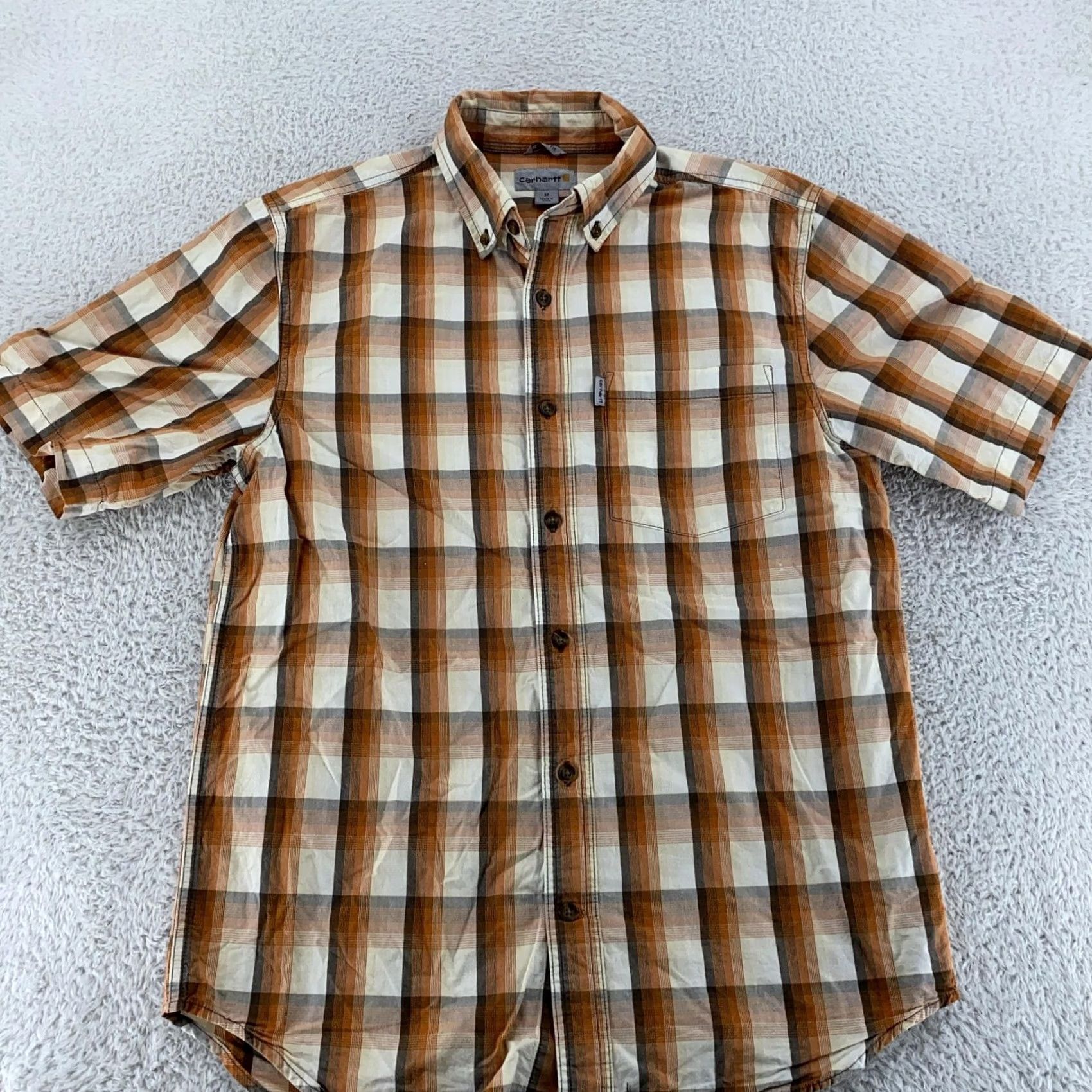 Carhartt Carhartt Shirt Mens Medium Essential Plaid Shirt Button Down Short Sleeve Workwear Orange Button-Up Cotton Plaid - Mens Size US M / EU 48-50 / 2 - 2 Thumbnail