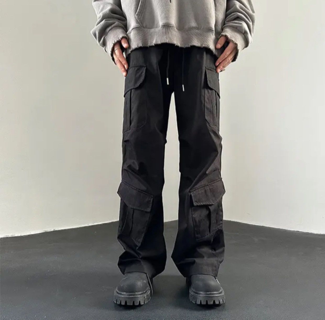 image of Black Color High Street Multi-Pocket Cargo Pant, Men's (Size 29)