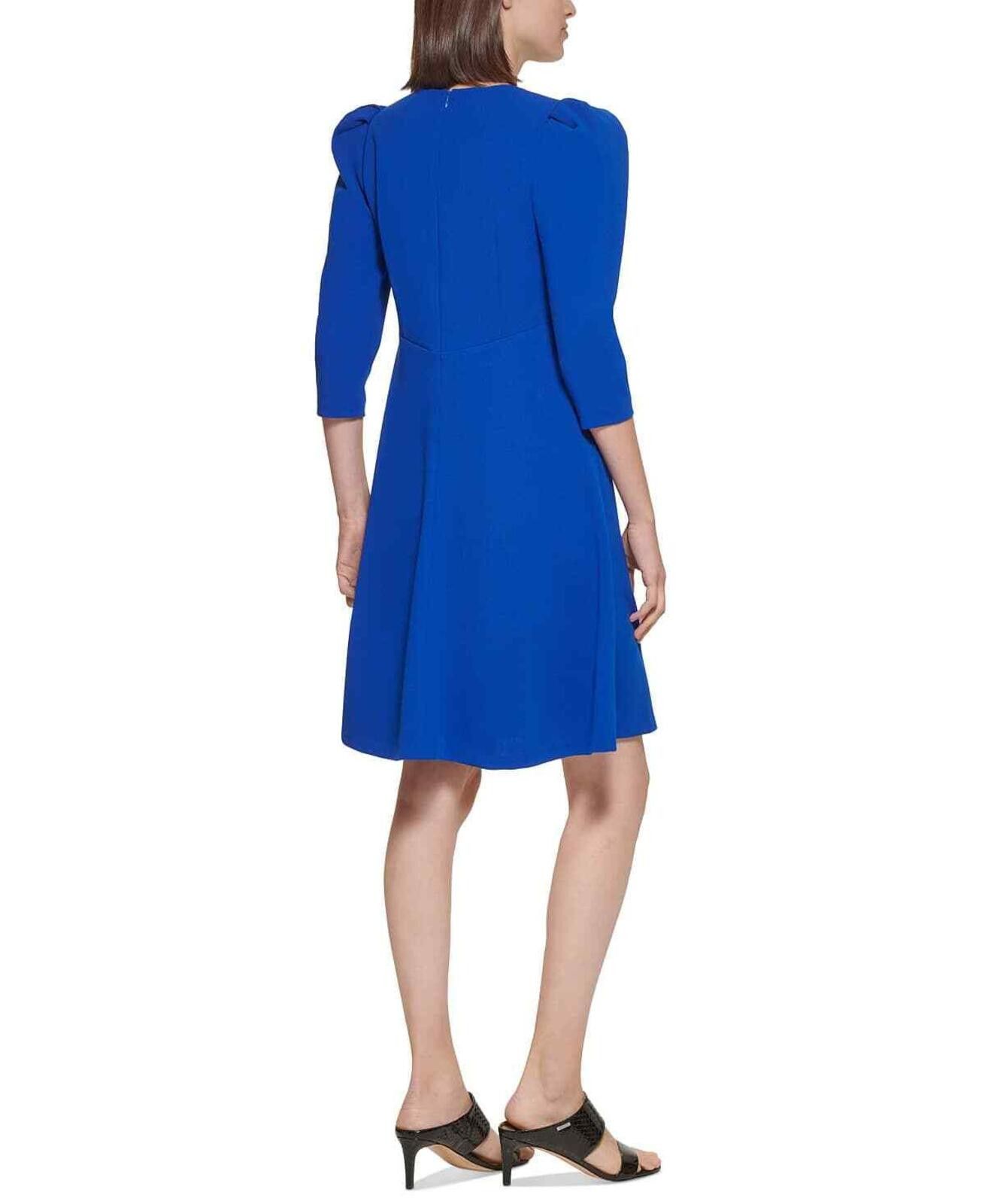 Calvin Klein Calvin Klein Women's Petite Blue Puff-Shoulder A-Line Dress Size XS / US 0-2 / IT 36-38 - 2 Thumbnail