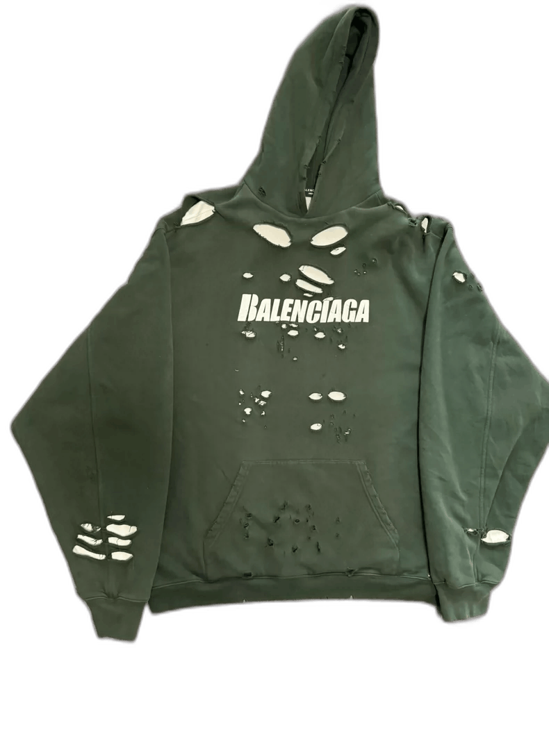 Balenciaga Balenciaga Green Distressed Hoodie Sweatshirt Size S-2505 Size S / US 4 / IT 40 - 1 Thumbnail