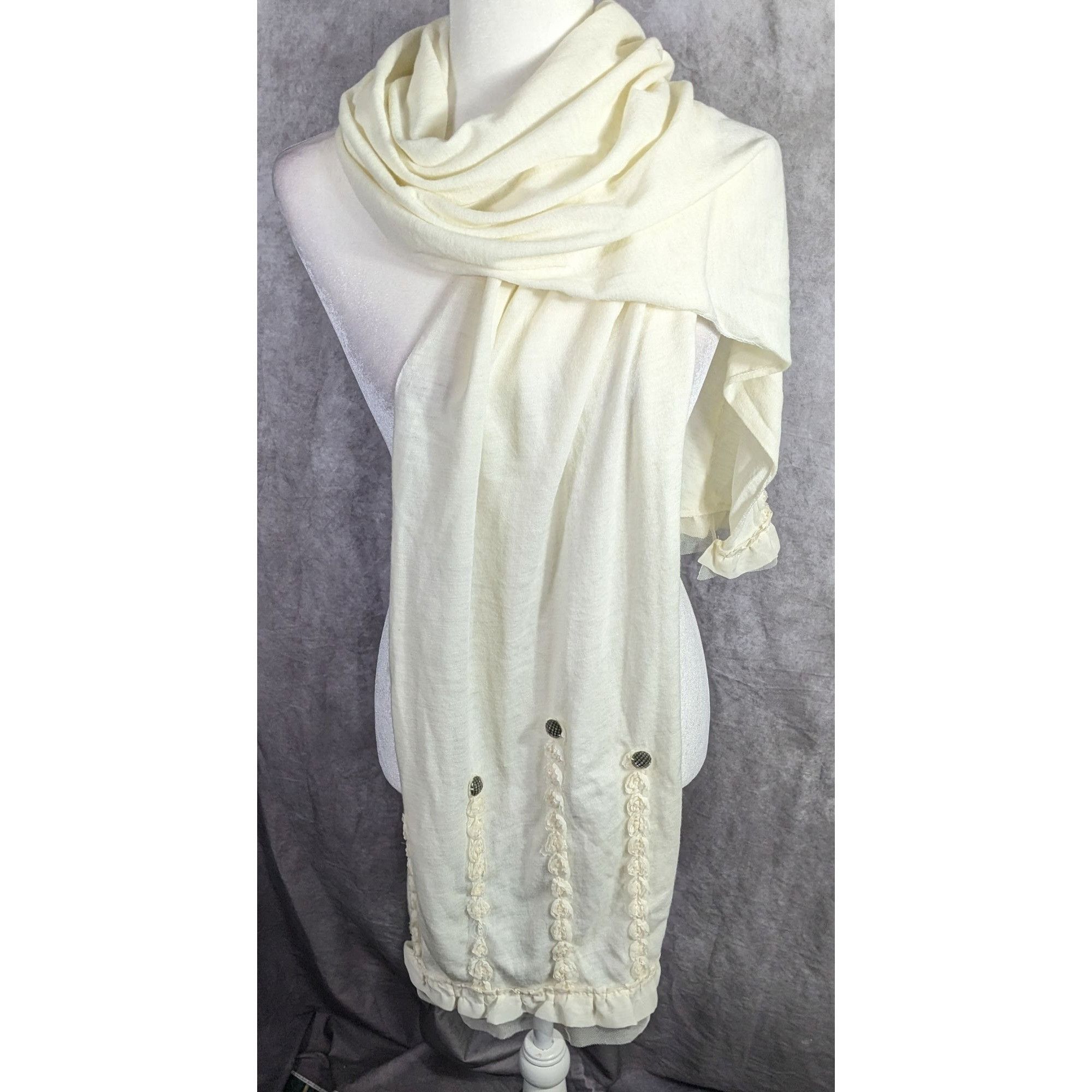 Other Vintage French Coquette White Scarf With Lace & Button Accen Size ONE SIZE - 6 Thumbnail