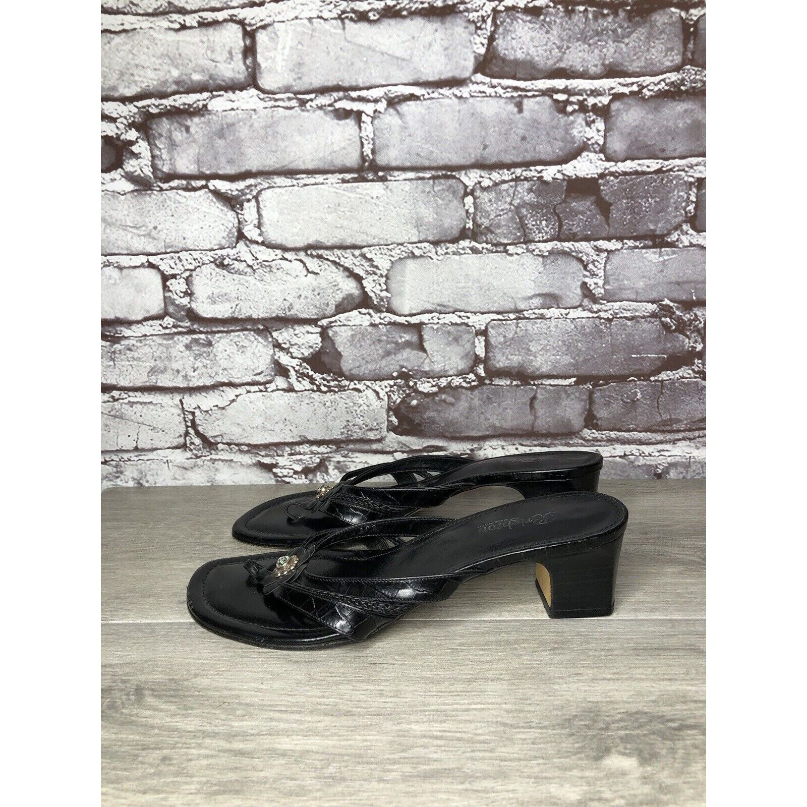 Brighton Brighton Kylie Black Leather Heart Heel Sandals Women’s Sz 9 Size US 9.5 / IT 39.5 - 19 Thumbnail