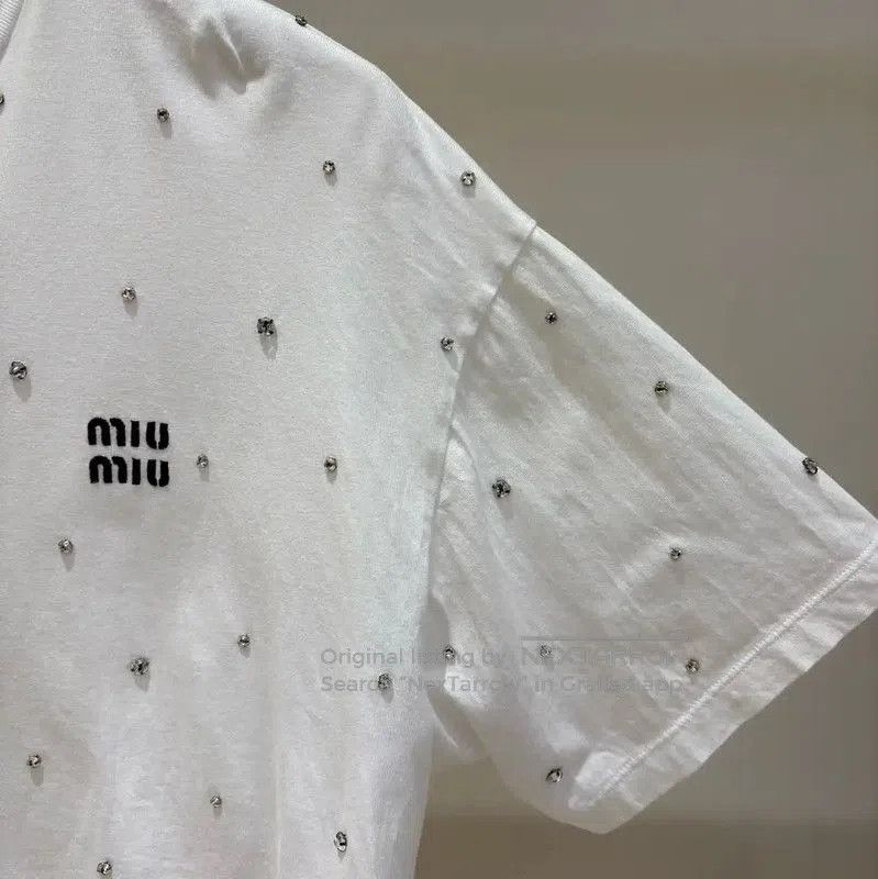 Miu Miu Miu Miu White Graphic Logo Cropped T-Shirt . Size XS / US 0-2 / IT 36-38 - 4 Thumbnail