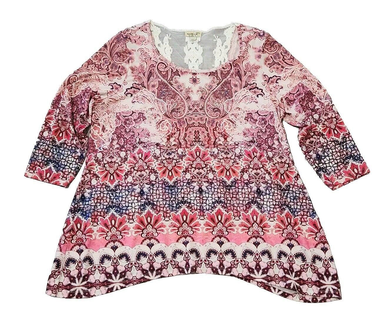 Designer One World Top Extra Large Boho Hippie Lace 3/4 Sleeves Pink Size XL / US 12-14 / IT 48-50 - 1 Thumbnail
