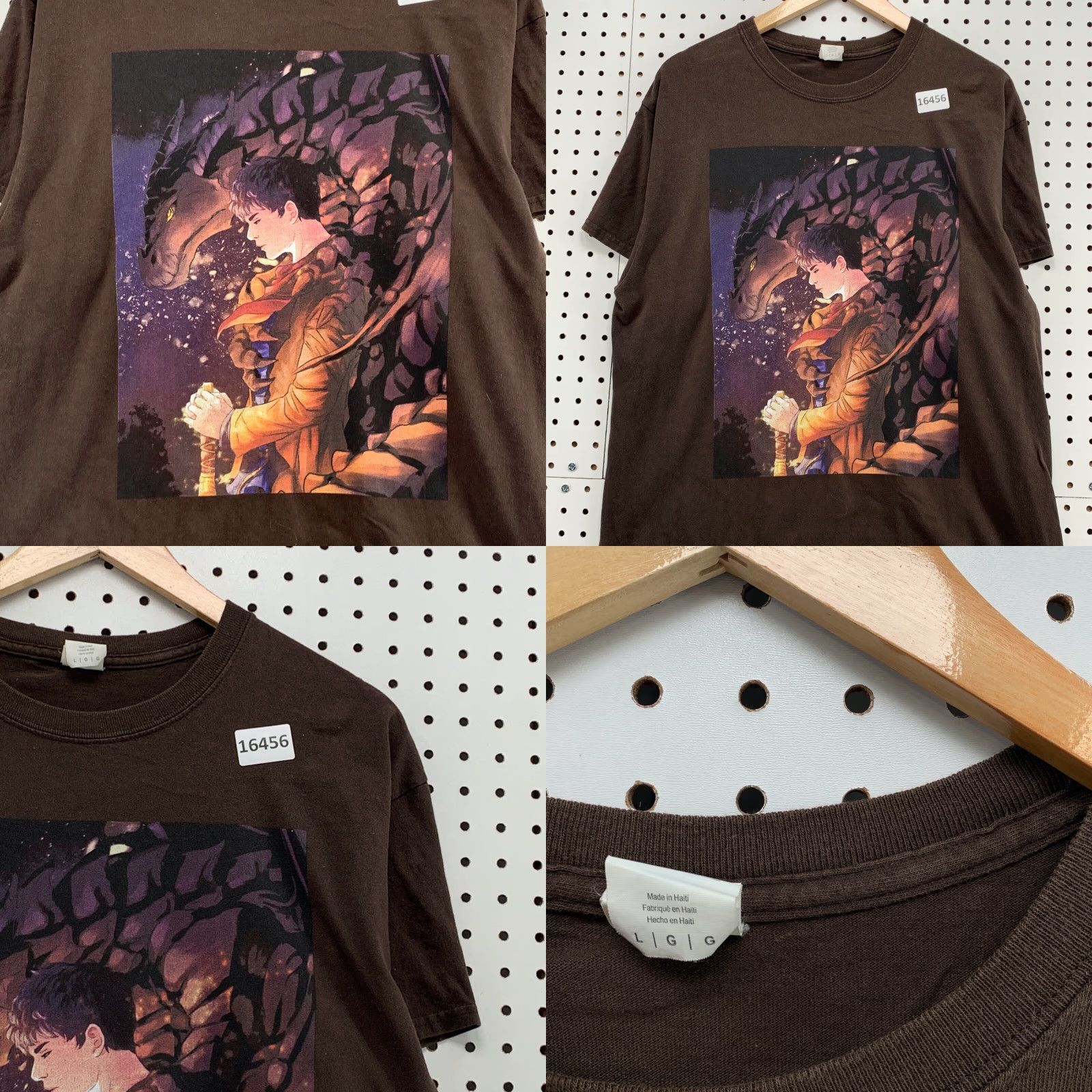 Gildan VINTAGE Gildan Lao Pendragon Shirt Brown Anime T-Shirt Adult Large Short Sleeve Last Dragonlord Mens Size US L / EU 52-54 / 3 - 8 Thumbnail