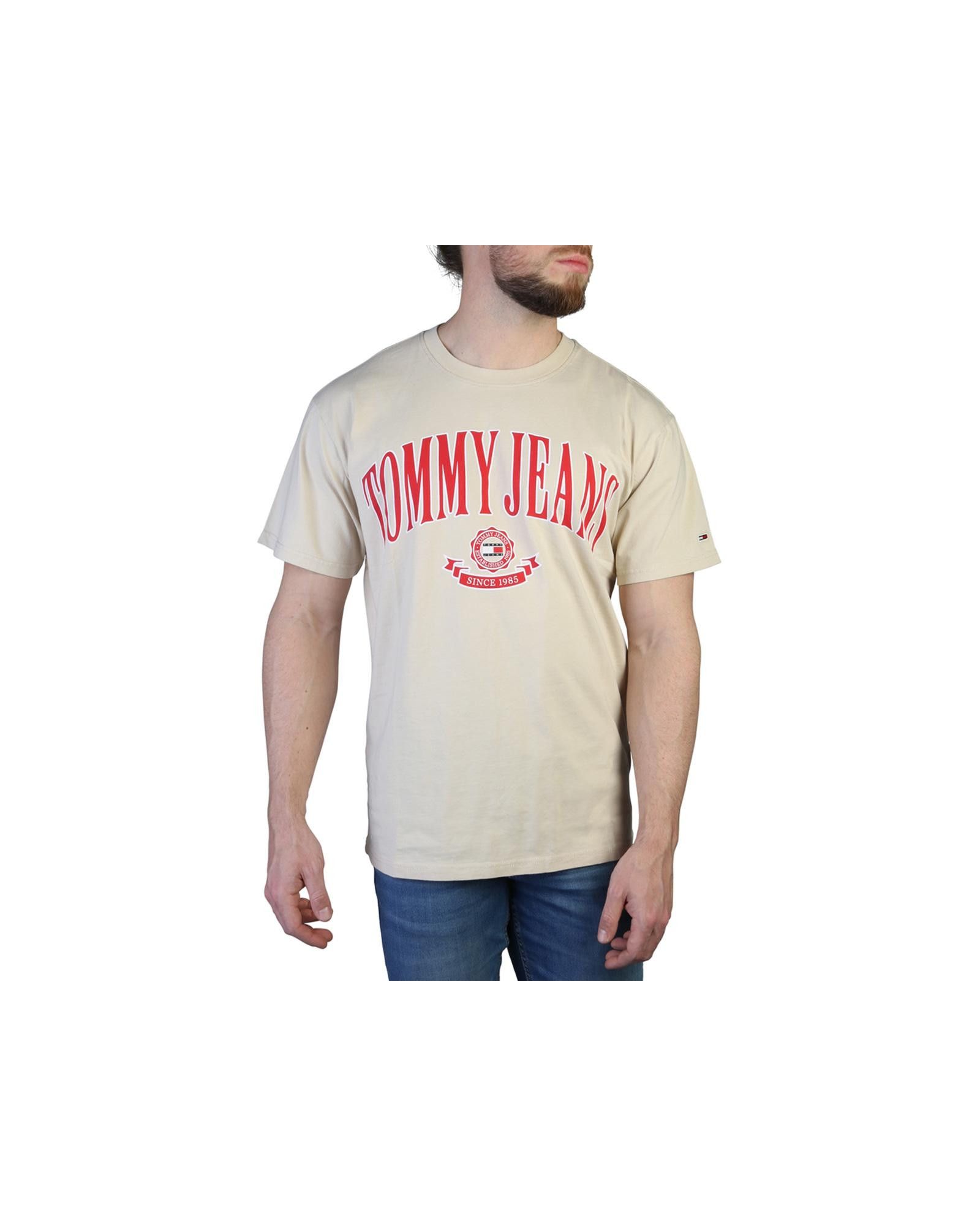 image of Tommy Hilfiger Logo Print Round Neck T-Shirt in Brown, Men's (Size XS)