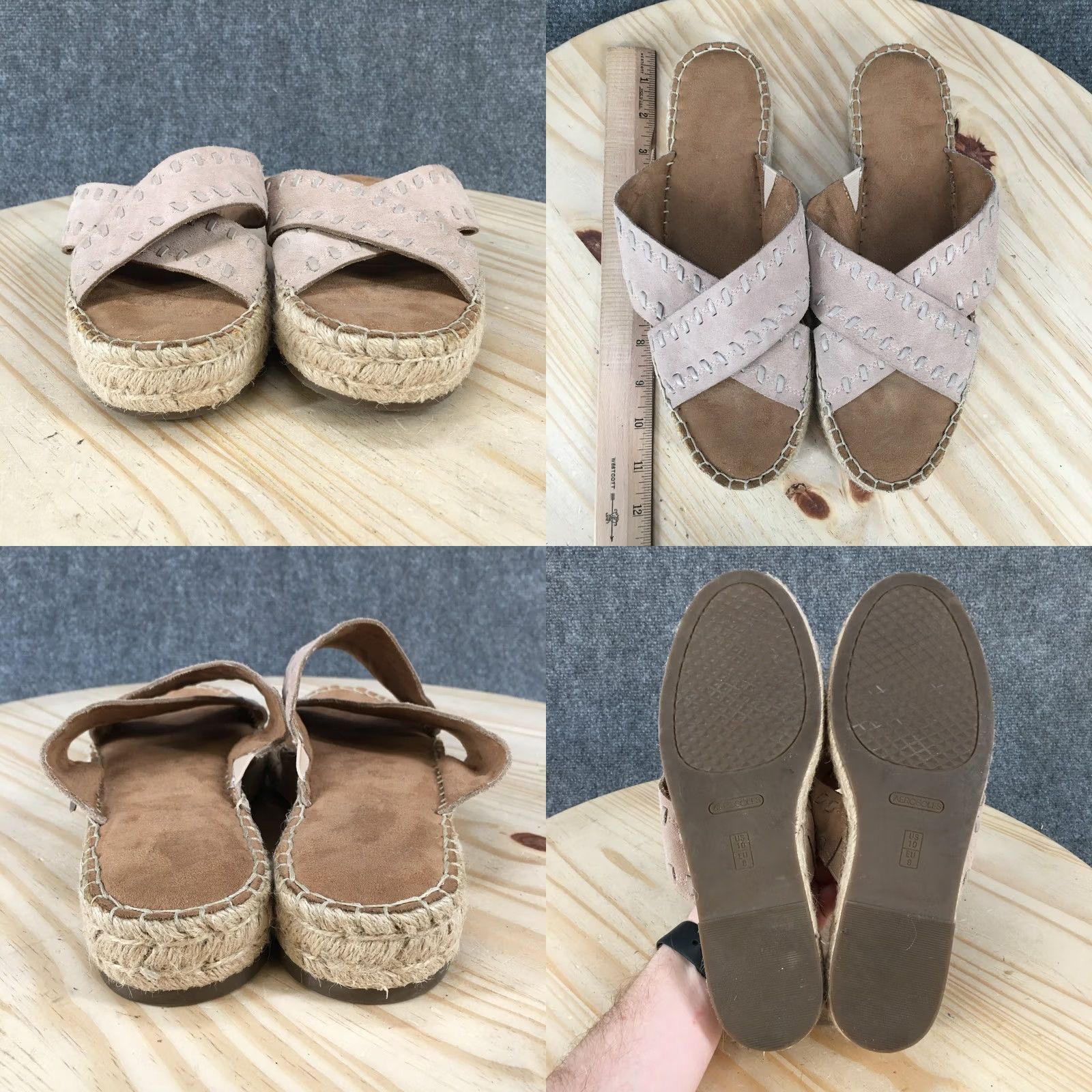 Vintage Aerosoles Sandals Womens 10 Casual Slip On Cross Strap Slide Espadrille Brown Size US 10 / IT 40 - 8 Thumbnail