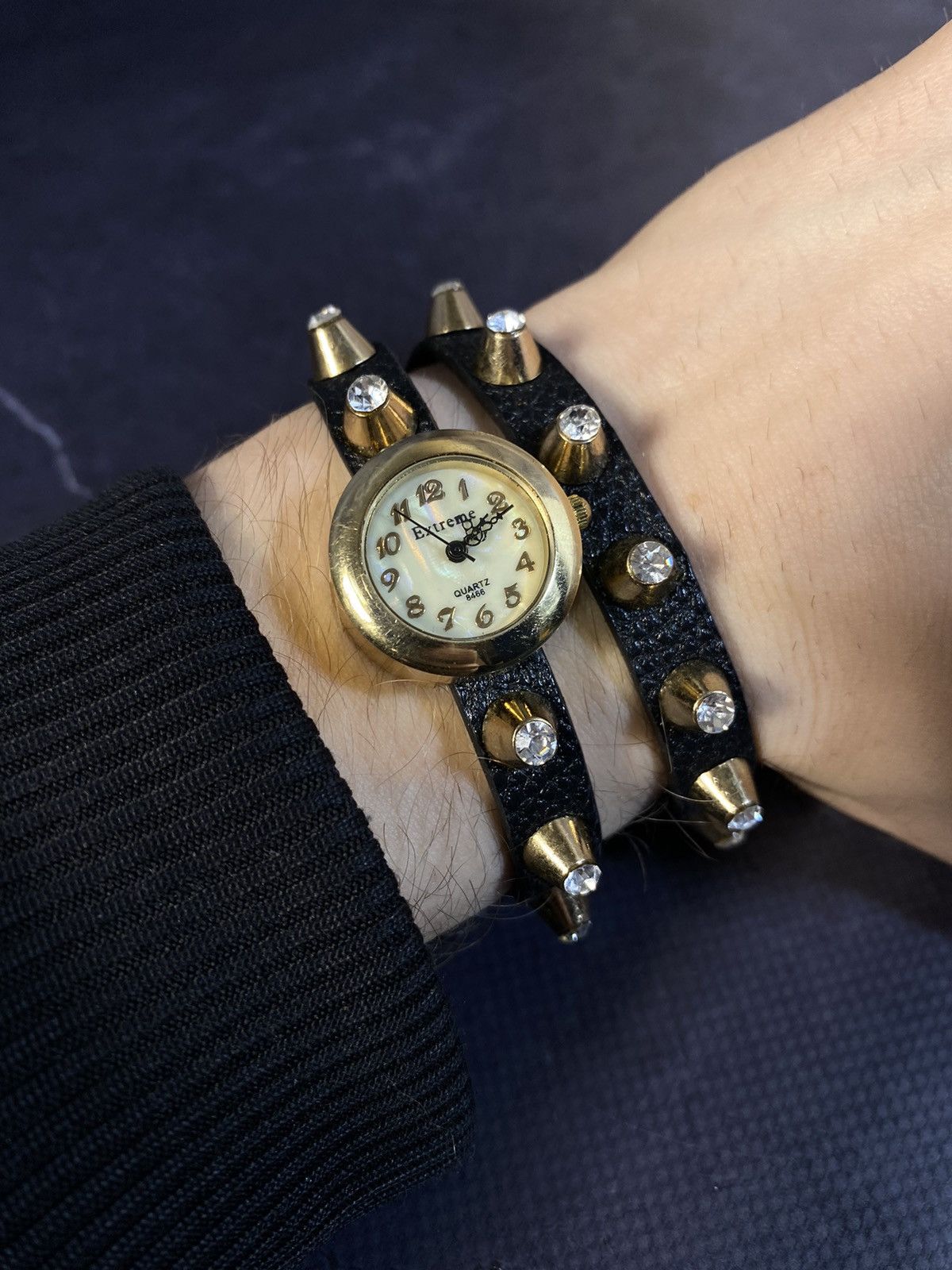 Jewelry × Vintage Extreme Dual Wrap Studded Black Strap Watch Japanese Brand Size ONE SIZE - 2 Thumbnail