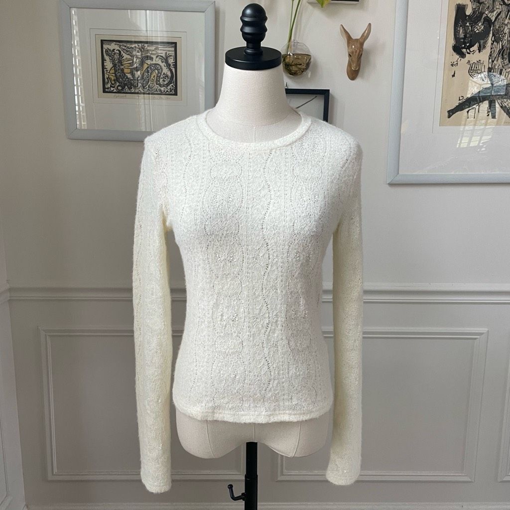 Other NWT Commense Floral Hollow Knit Crew Neck Long Sleeve Top Iv Size L / US 10 / IT 46 - 2 Thumbnail