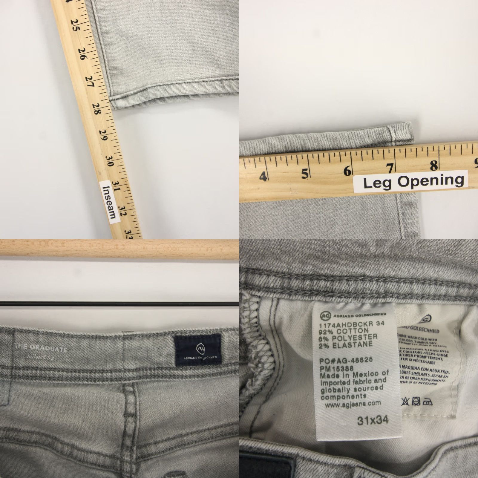 Vintage AG Adriano Goldschmied The Graduate Jeans Mens 31x28 Gray Tailored Leg Stretch Size US 31 - 8 Thumbnail