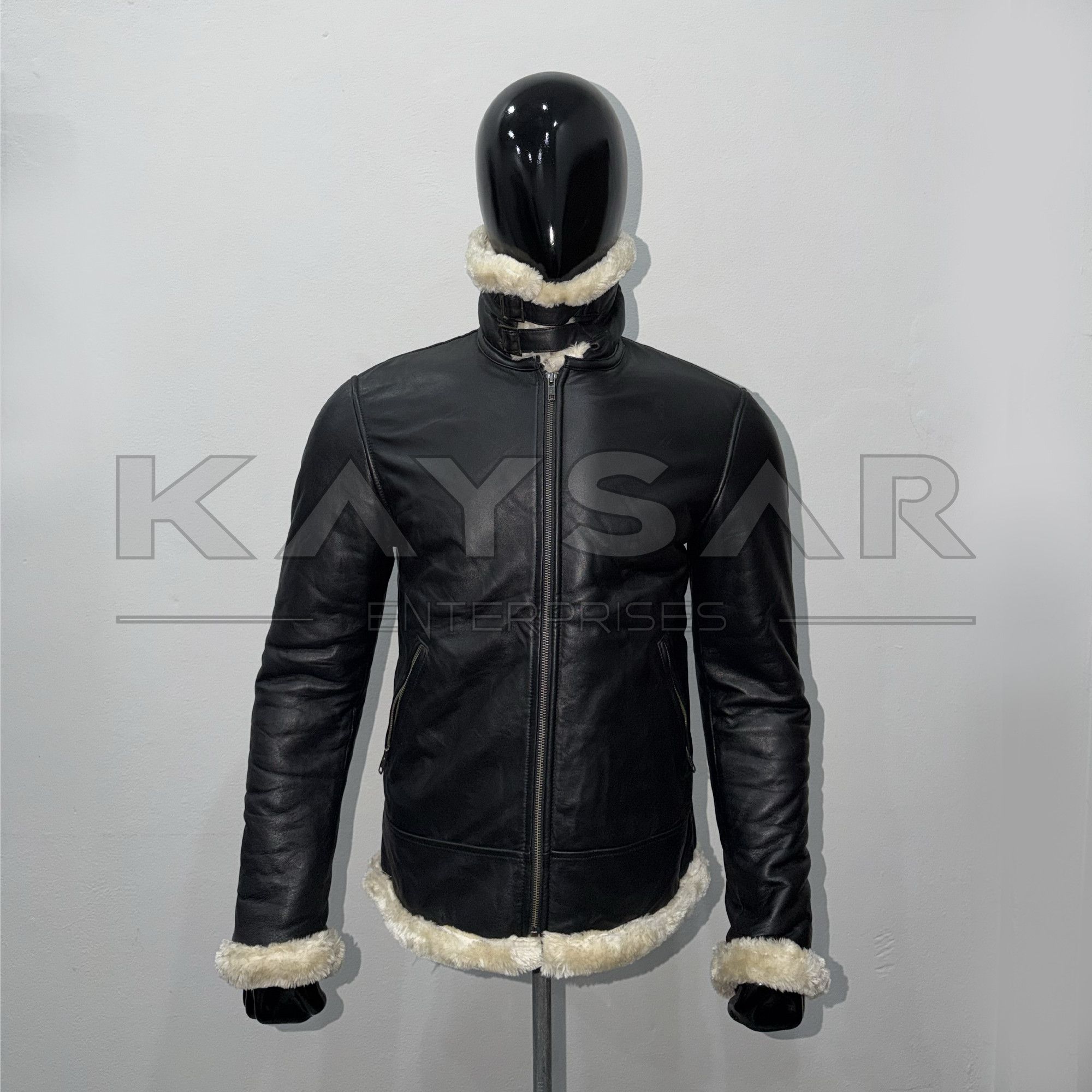 Other Black Shearling Aviator Leather Jacket B3 Pilot Style. Size US L / EU 52-54 / 3 - 3 Thumbnail