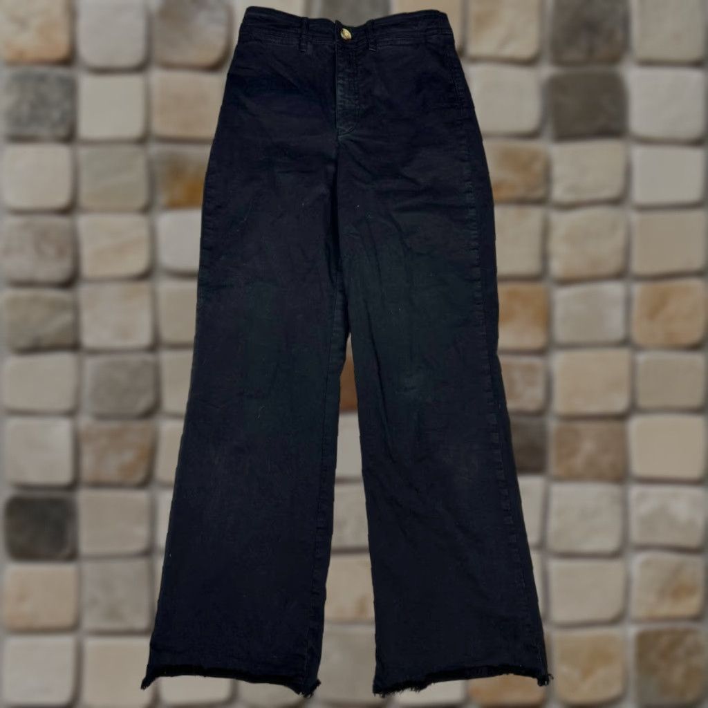 Marine Layer Marine Layer Bridget Full Length Pants 8 Black Cotton Raw Hem Wide Leg Womens Size 30" / US 8 / IT 44 - 1 Thumbnail