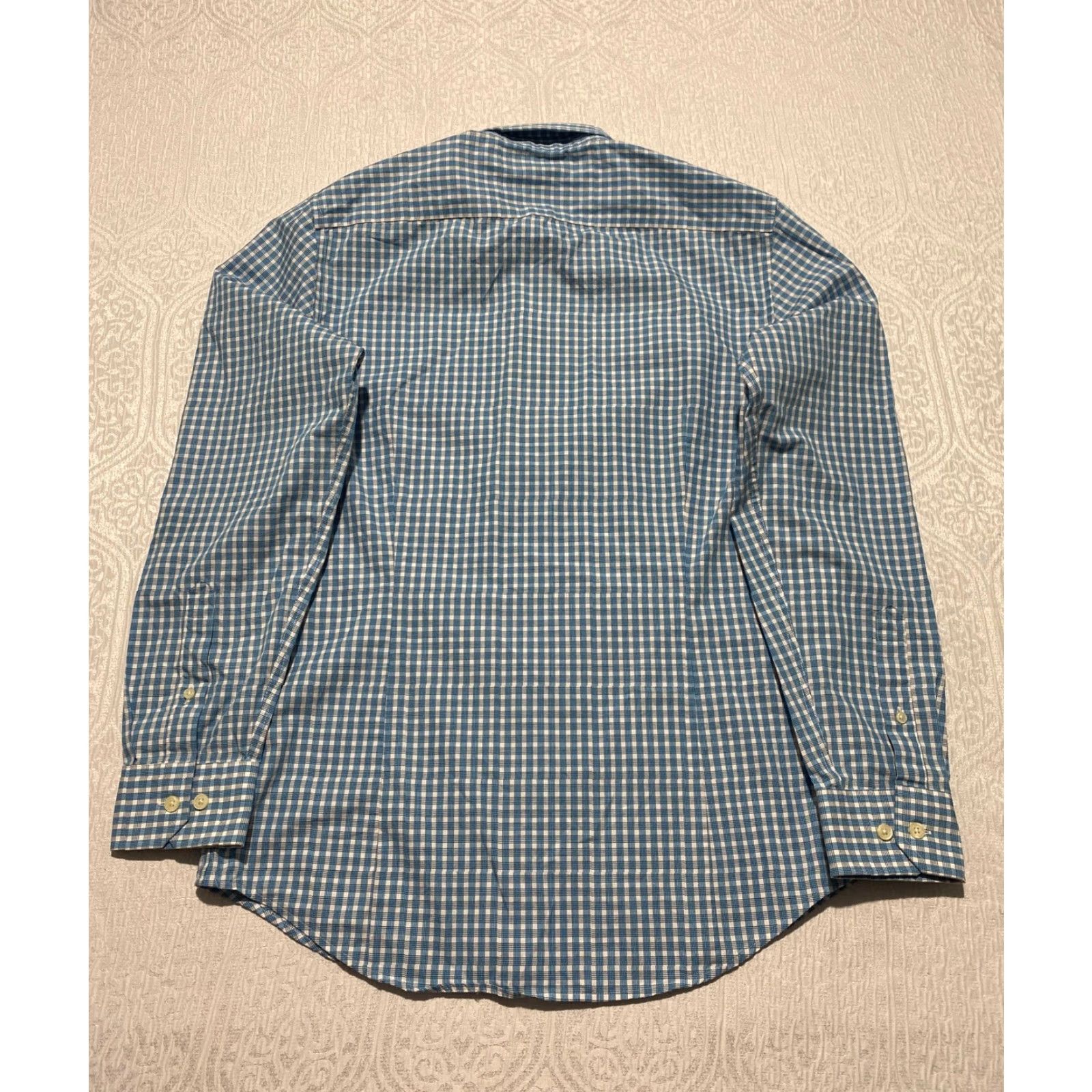 Banana Republic VINTAGE? No. Banana Republic Dress Shirt Mens M Blue Check Non Iron Tailored Slim Fit Size 40R - 5 Thumbnail