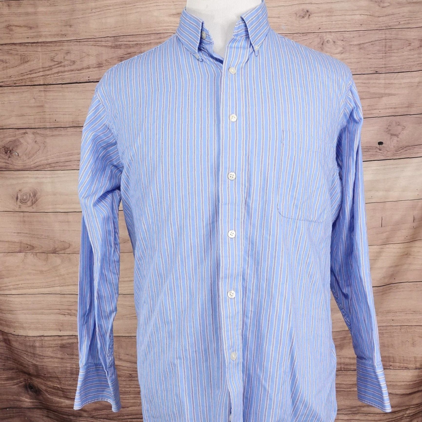 Chaps Chaps Shirt Mens XL Blue Striped Regular Fit Button-Up Wrinkle Resistant Long Sleeve Size US XL / EU 56 / 4 - 3 Thumbnail