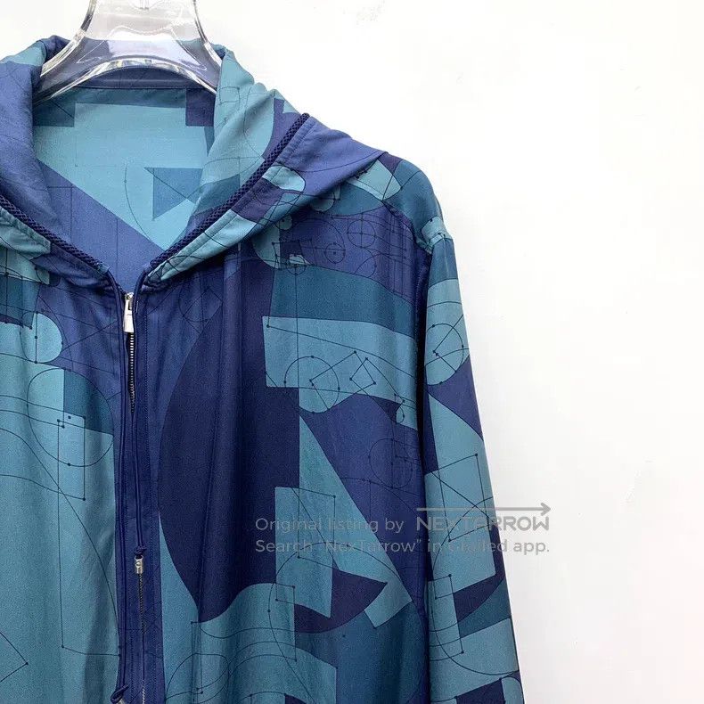 Hermes Hermes Dark Blue Geometric Pattern Patched Silk Hooded Zip Size M / US 6-8 / IT 42-44 - 3 Thumbnail