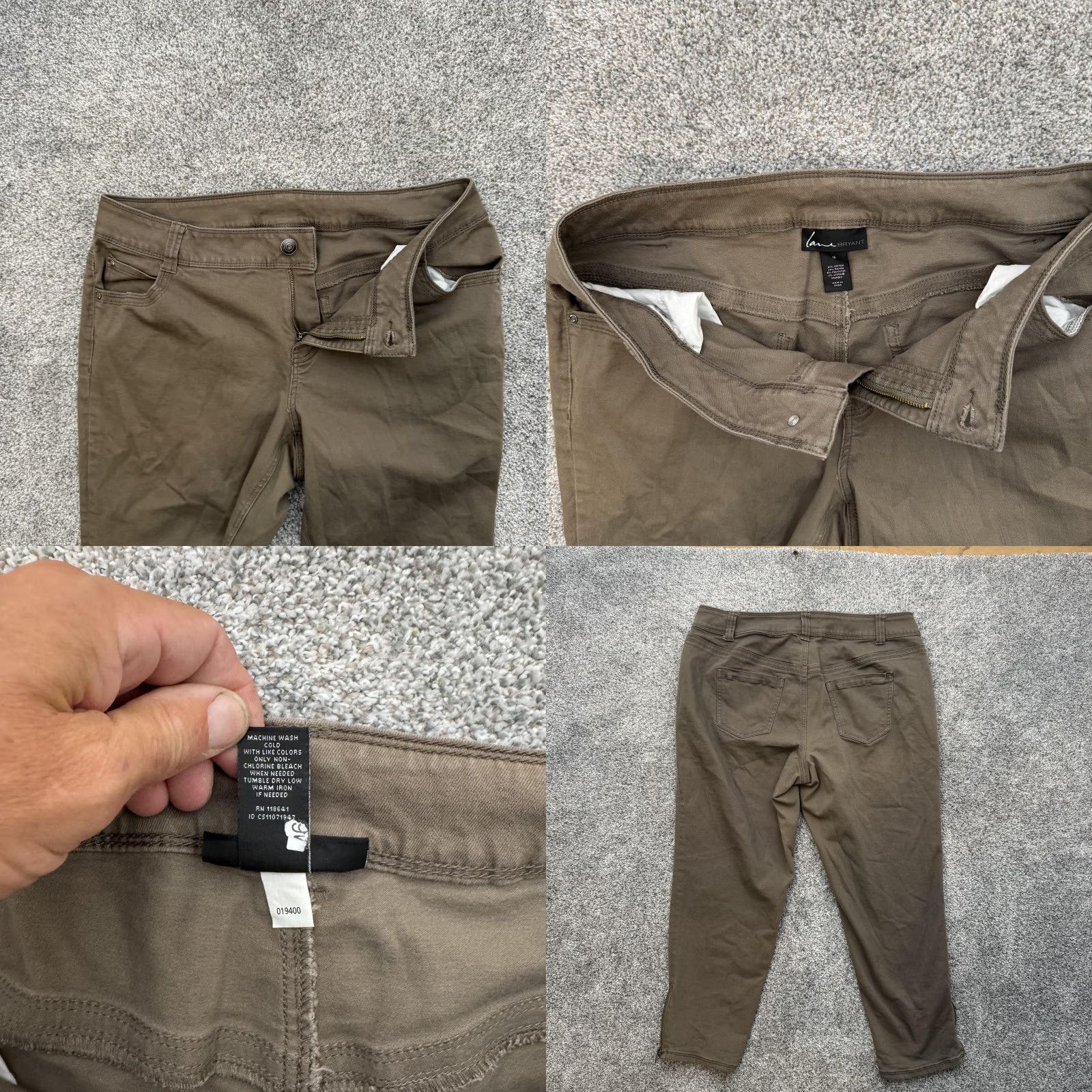 Vintage Lane Bryant Pants Womens 16 Stretch Ankle Zip Pockets Cropped Casual Brown Size 38" / US 16 / IT 52 - 8 Thumbnail