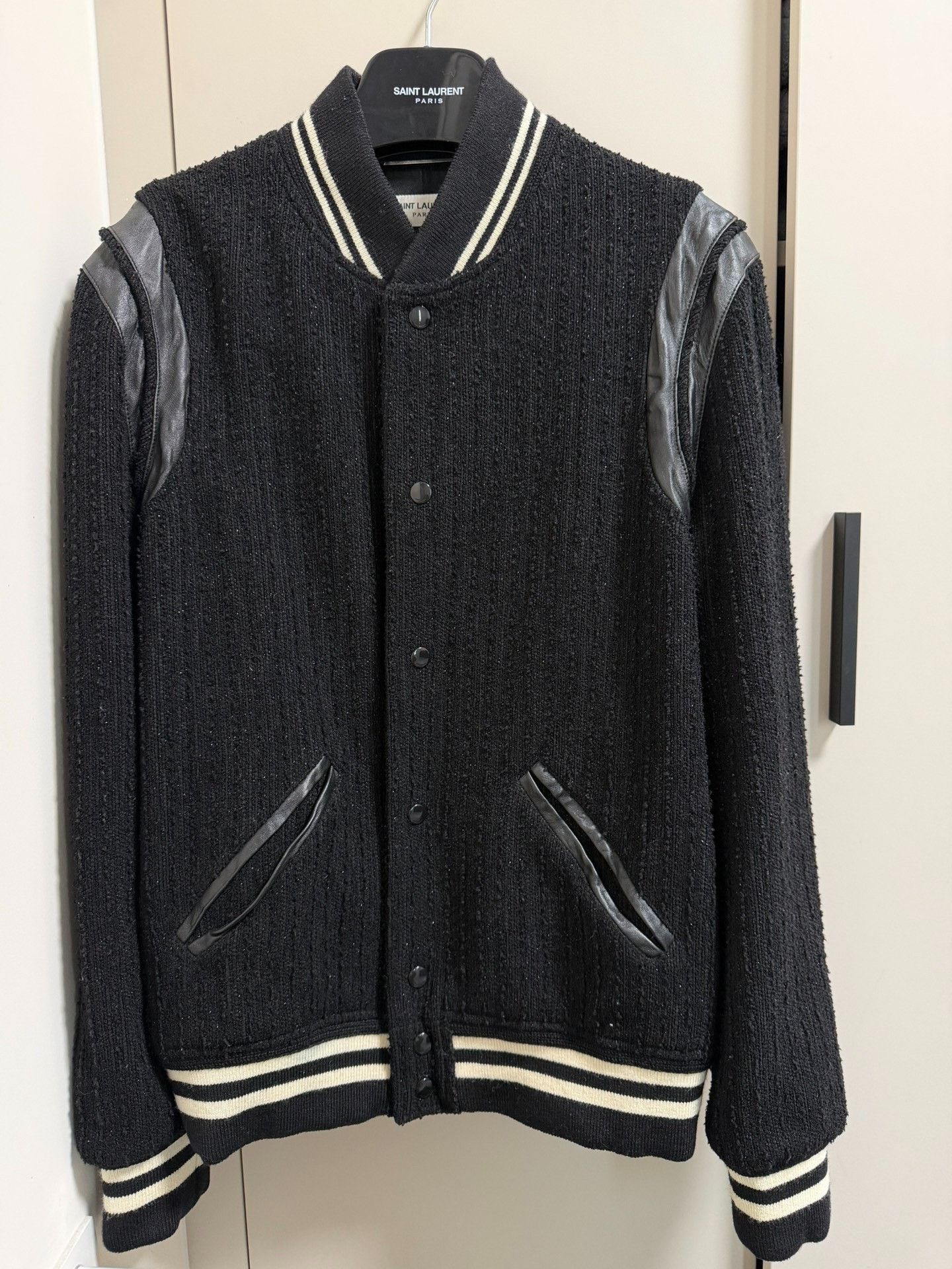 Saint Laurent Paris Saint Laurent Wool Leather Sleeve Jacket Size US L / EU 52-54 / 3 - 1 Thumbnail