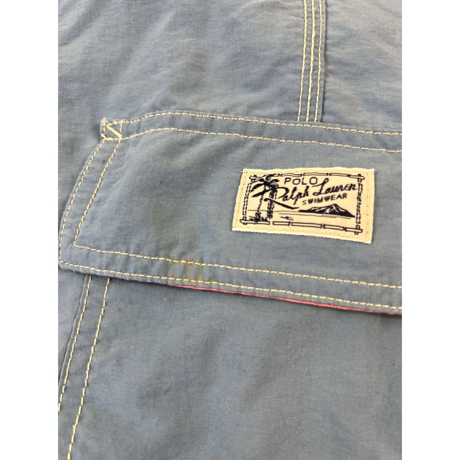 Polo Ralph Lauren Polo Ralph Lauren Bottom Mens Trunks Medium Blue Lined Swim Polyester Blend 90s Beach Comfortable Drawstring Pockets (Stain) Size US M / EU 48-50 / 2 - 7 Thumbnail