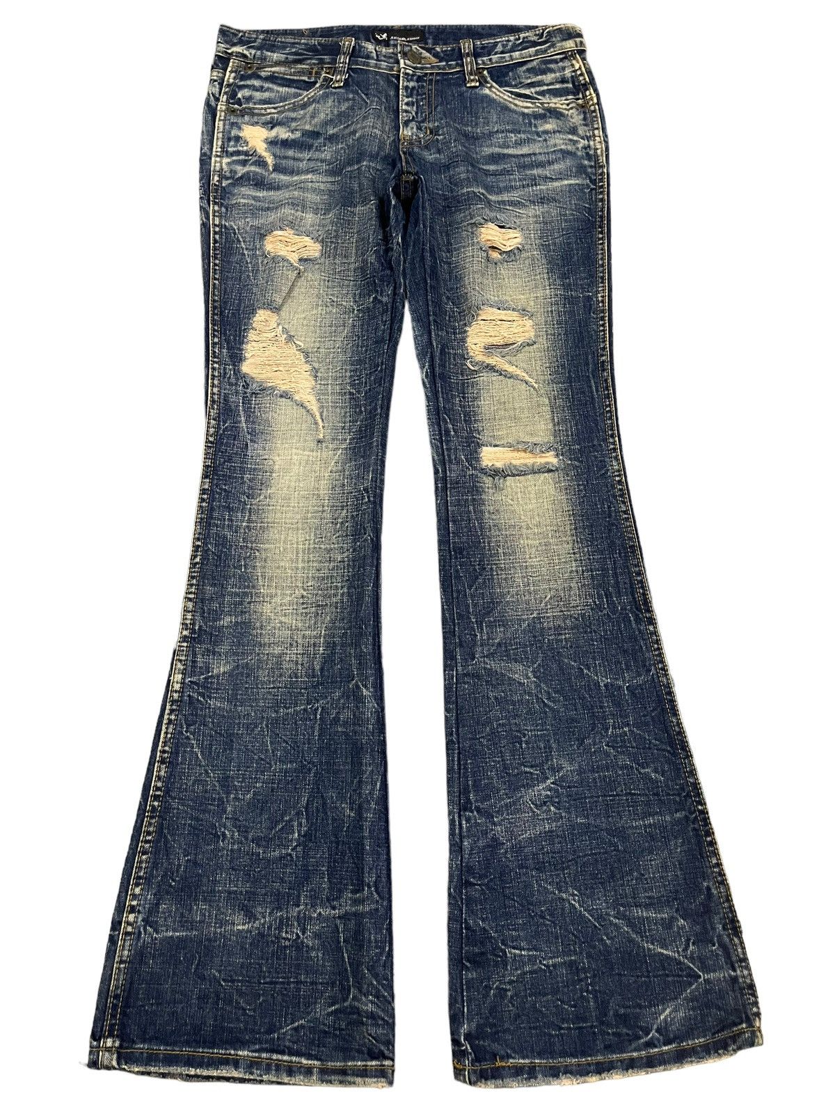 14th Addiction Vintage Japanese Brand Blue Wash Distressed Flare Jeans Size US 30 / EU 46 - 1 Thumbnail