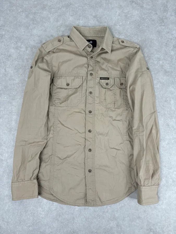 Dolce & Gabbana 2000s Dolce & Gabbana Beige Military Cargo Shirt Size US M / EU 48-50 / 2 - 2 Thumbnail