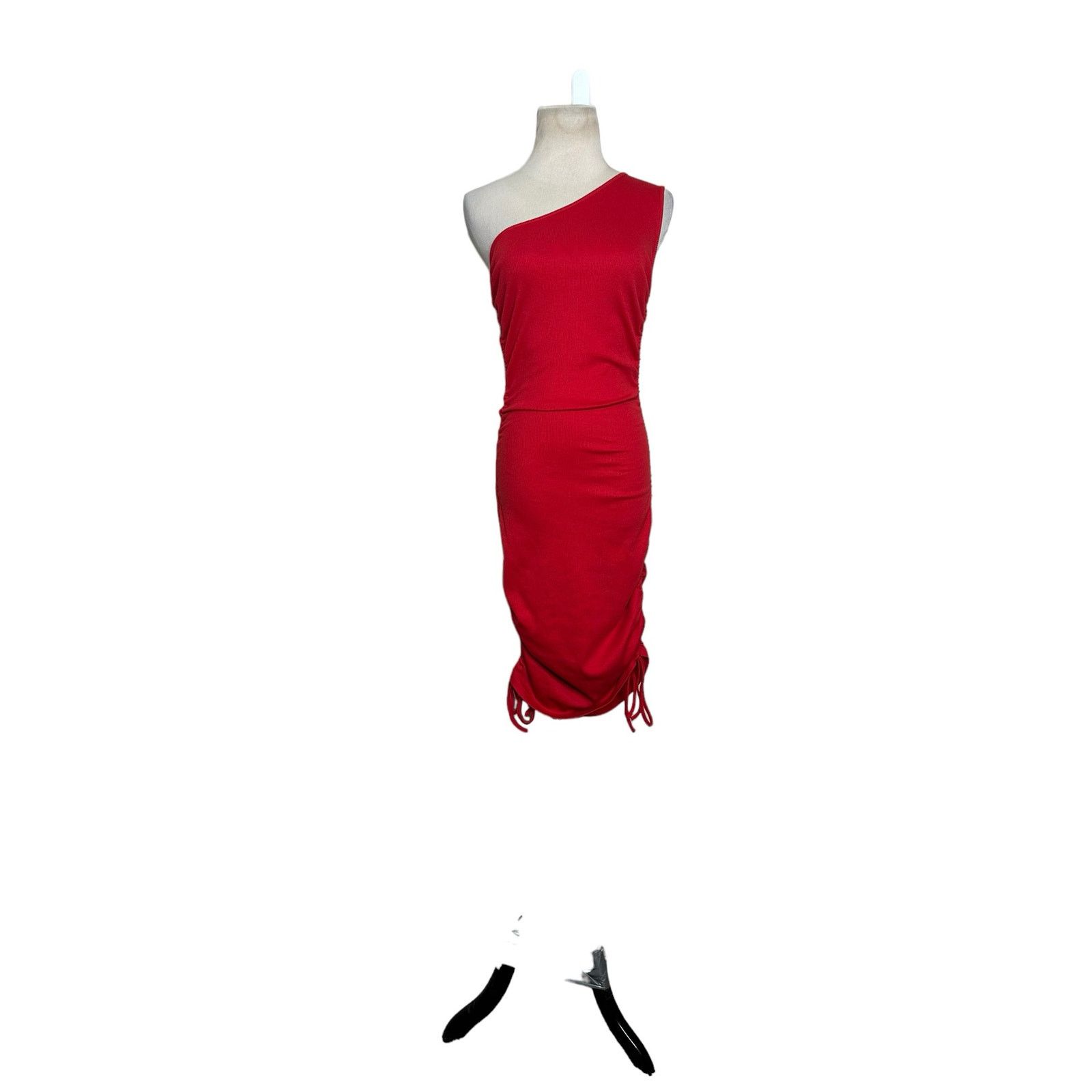 Shein Shein red one shoulder ruched midi dress size 4 Size S / US 4 / IT 40 - 12 Thumbnail