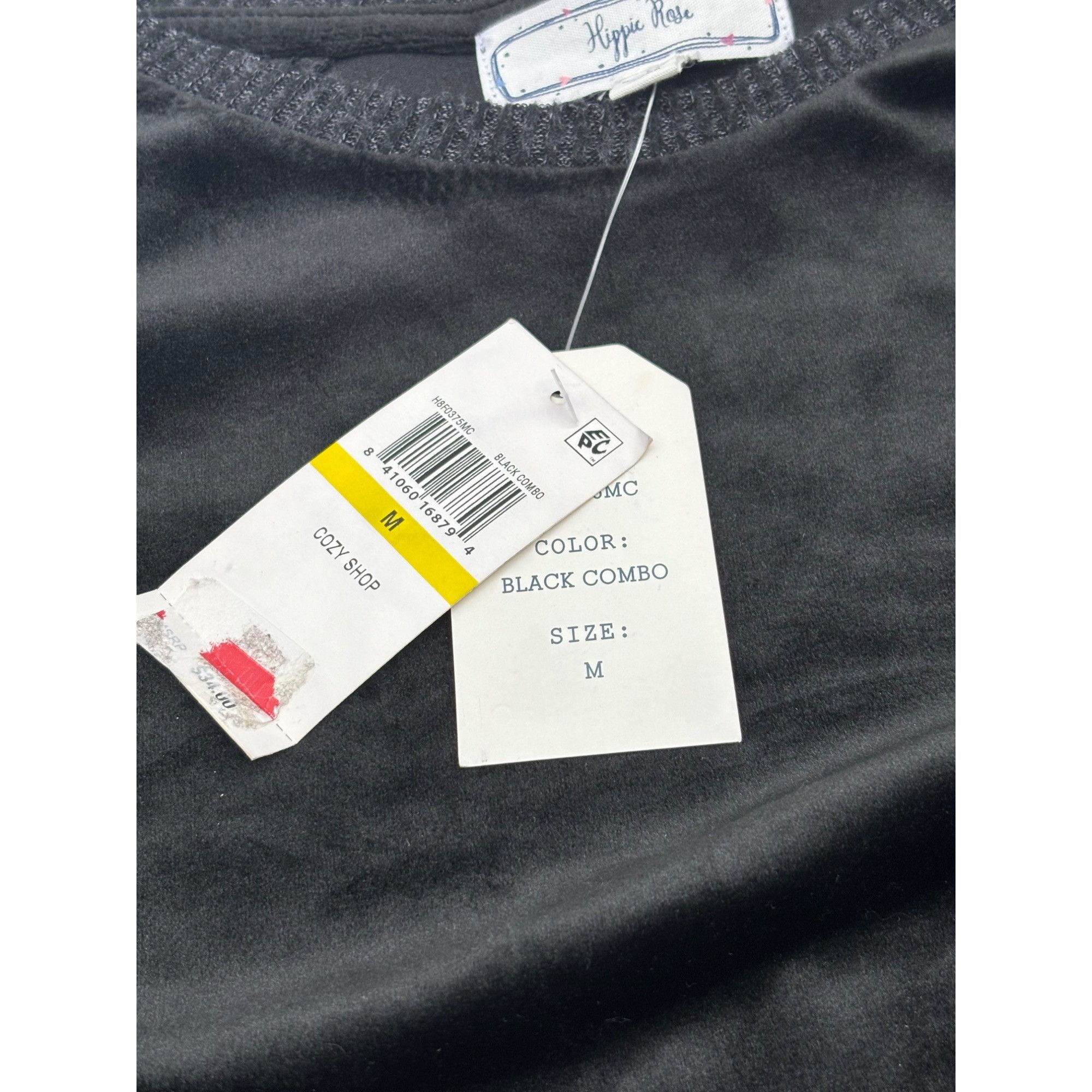 Other Hippie Rose Juniors' Velvet Inlay Raglan Sleeve Top, Black, Size M / US 6-8 / IT 42-44 - 7 Thumbnail