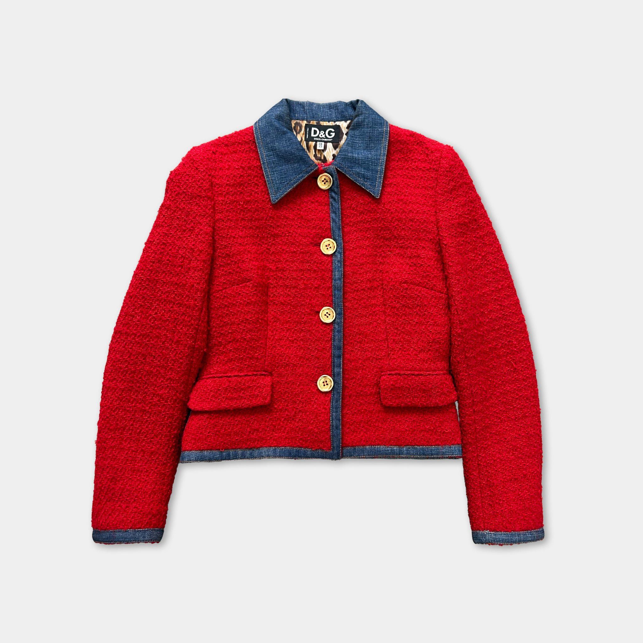Dolce & Gabbana Dolce & Gabbana Red Tweed Denim Jacket Size S / US 4 / IT 40 - 1 Thumbnail