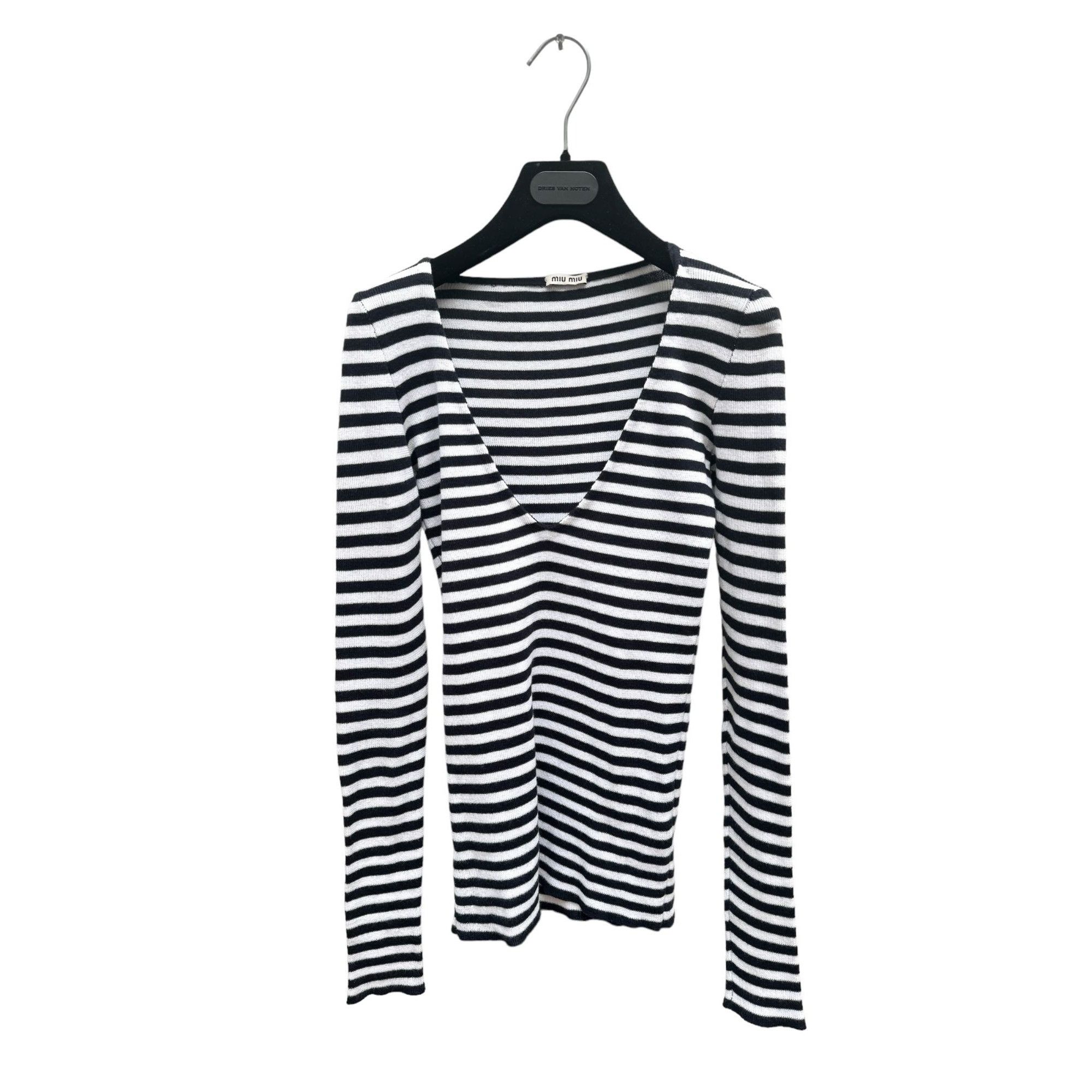 Miu Miu Navy White Striped Knit Size S / US 4 / IT 40 - 1 Thumbnail