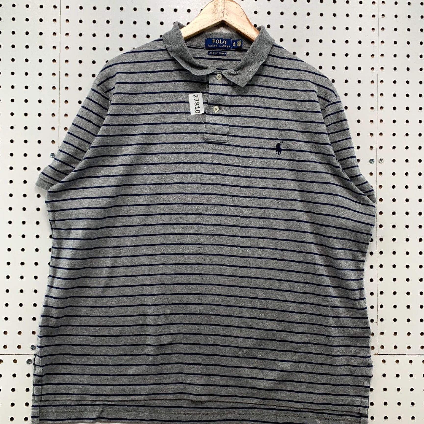 Polo Ralph Lauren Polo Ralph Lauren Collared Shirt Gray Black Striped Pony Pima Mens XL 25X27.5 Size US XL / EU 56 / 4 - 2 Thumbnail