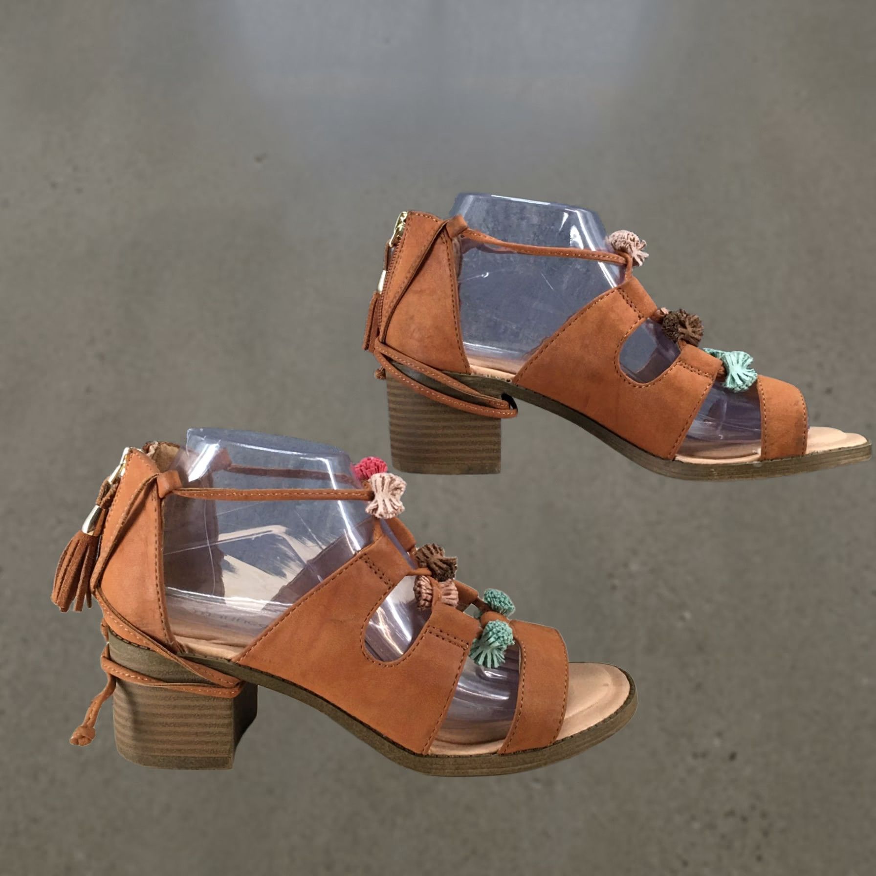 Vintage Maurices Ember Sandals Womens 8 M Brown Strappy Back Zip Tassel Block Heels Size US 8 / IT 38 - 1 Thumbnail