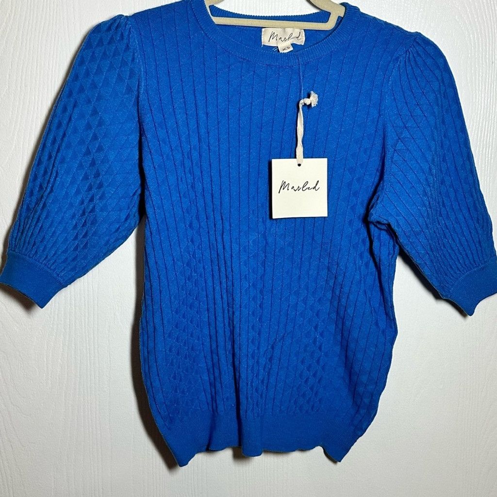 Other Marled by Reunited Clothing Co Royal Blue Cable Knit Sweater Size XS / US 0-2 / IT 36-38 - 2 Thumbnail