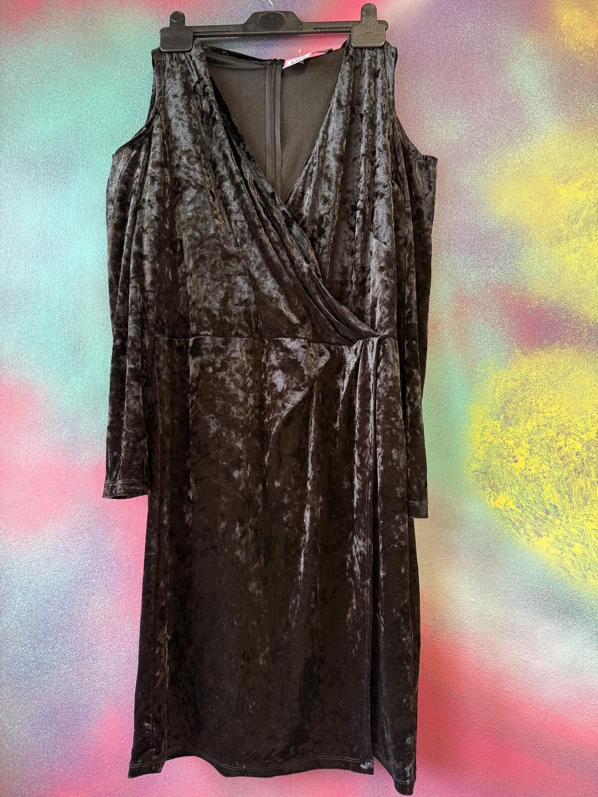 Other ✨ Black Crushed Velvet Cold-Shoulder Wrap Dress ✨ Size XL / US 12-14 / IT 48-50 - 1 Thumbnail