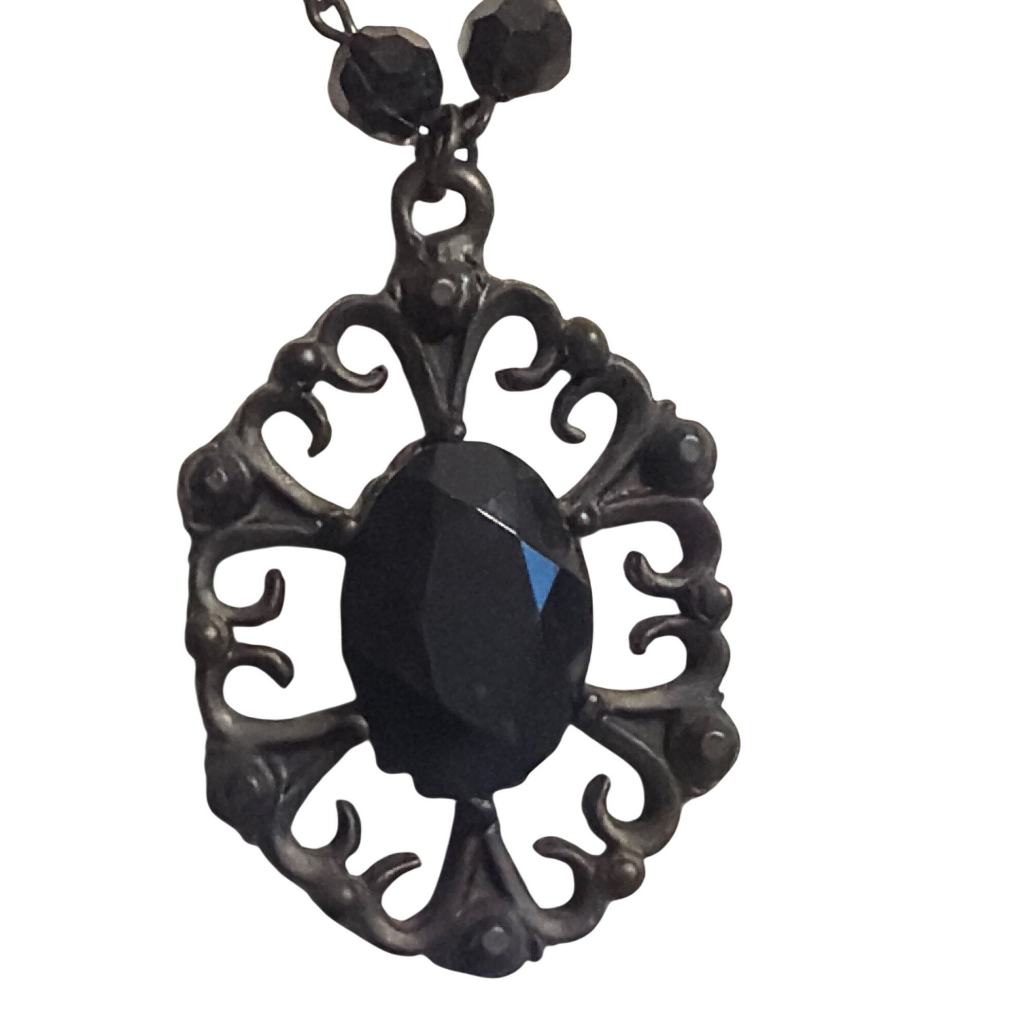 Other Black Gothic Beaded Necklace Pendant Faceted Gemstone Mourni Size ONE SIZE - 2 Thumbnail